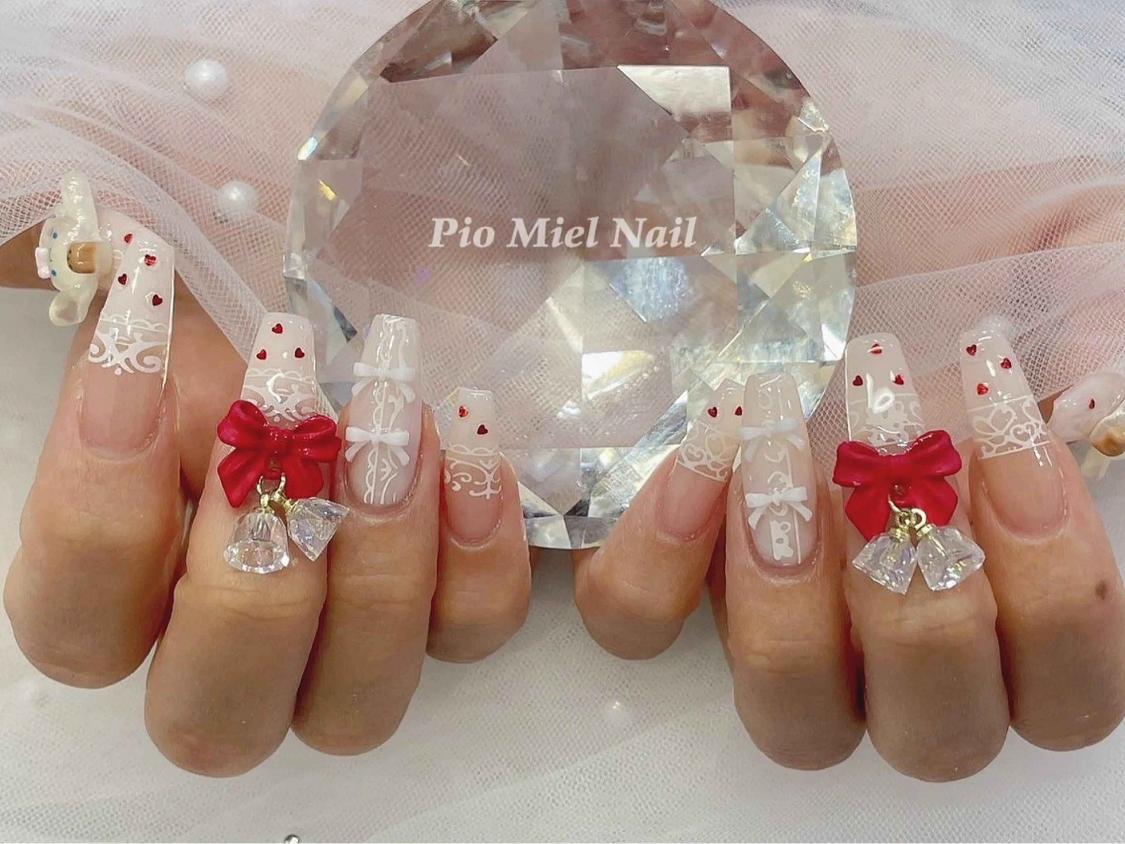 ロング カラー レッドカラー ロング ハンドネイル momo 長さだしのネイルデザイン