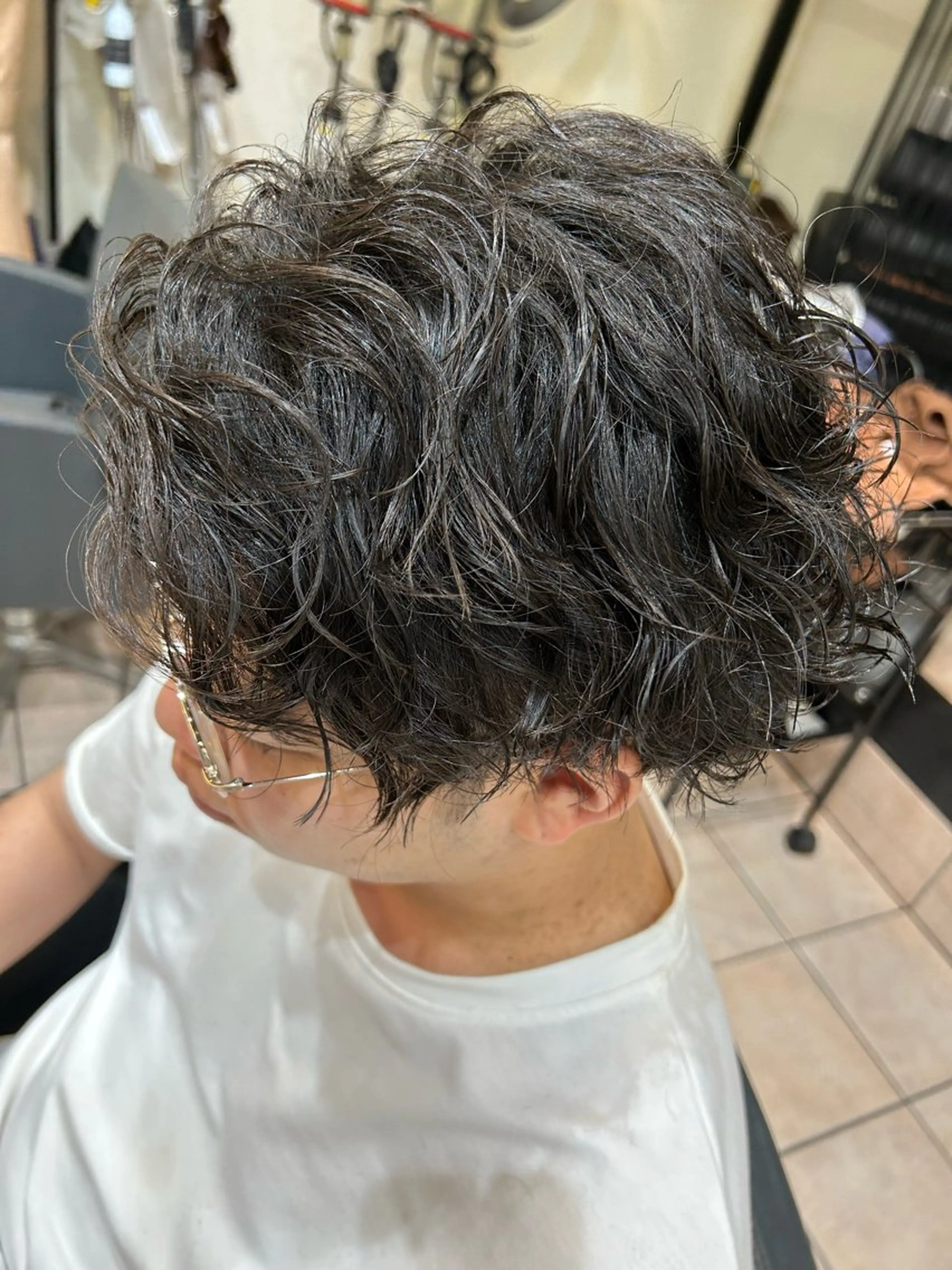 ミディアム パーマ メンズ 大阪/梅田/シャドウ パーマ/ノボリユウタのヘアスタイル