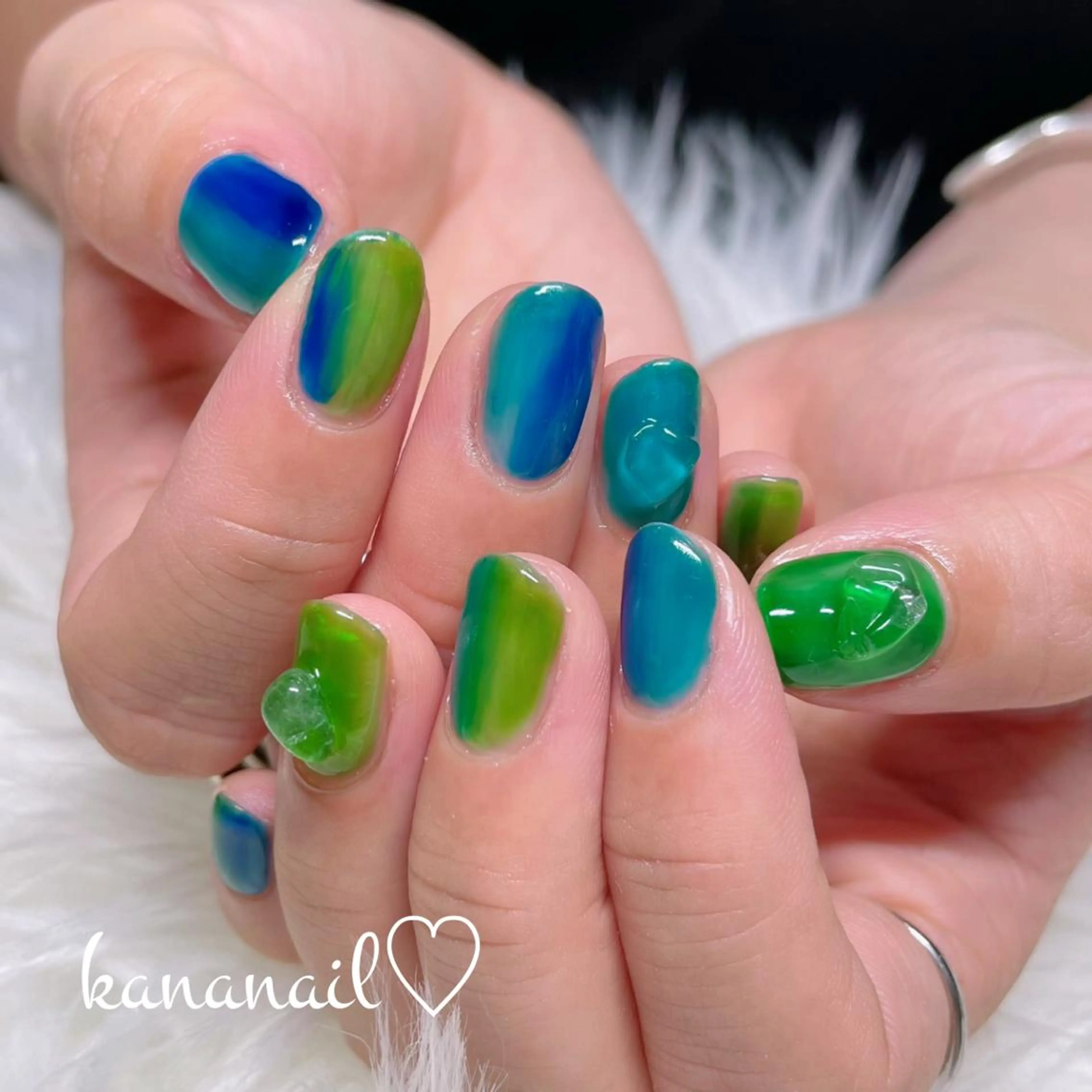 ネイル ブルー クリアネイル グリーン 水色 ニュアンスネイル kananail ♡のネイルデザイン