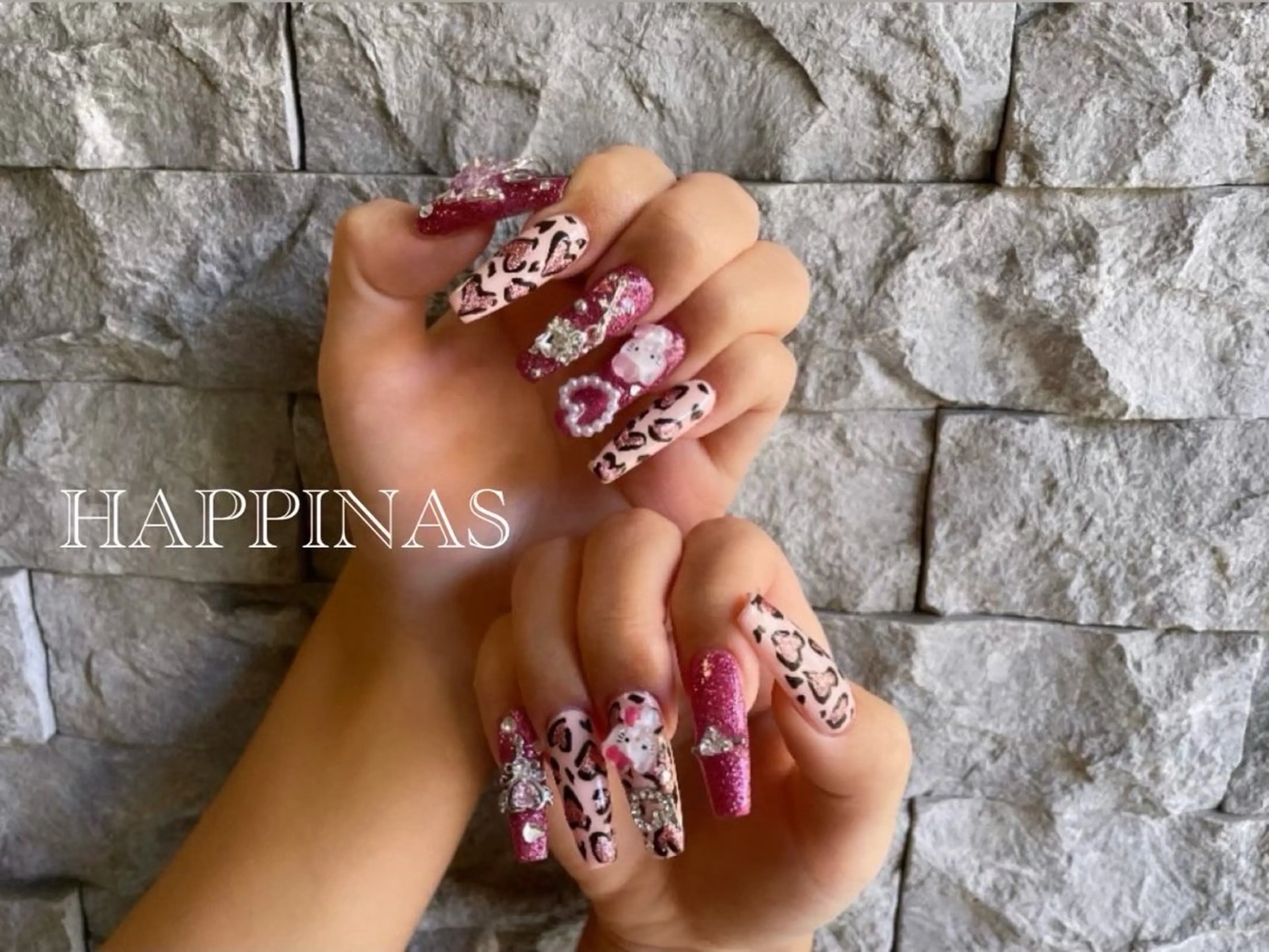 ネイル ハート ラメ(グリッター) ピンク スカルプネイル ハンドネイル HAPPINAS くるみのネイルデザイン