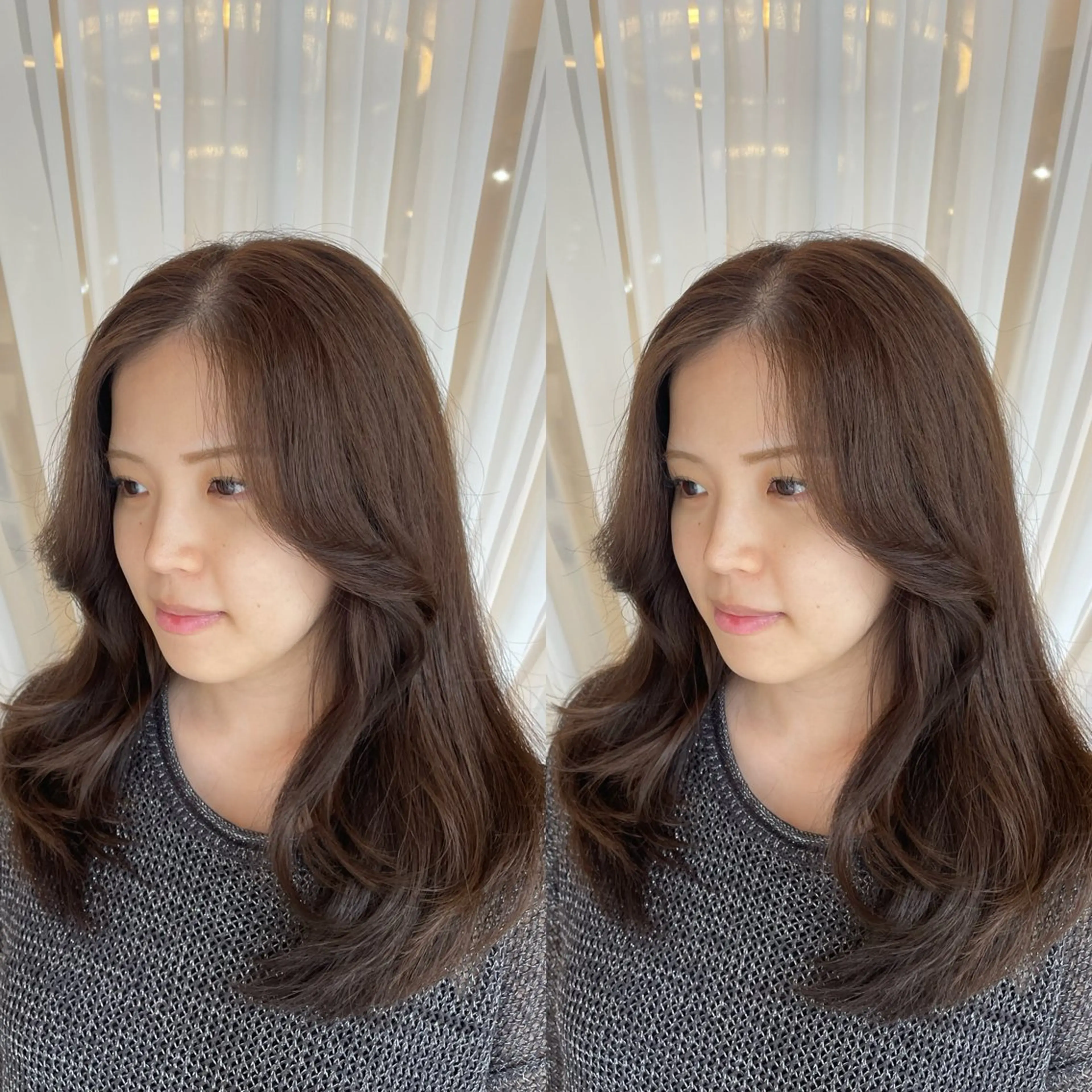 セミロング カラー アッシュ アッシュブラウン ブラウンカラー 顔周りカット レイヤーカット カット ヘアカラー トリートメント ヘアセット ブリーチ無しダブル カラー🦕まどかのヘアスタイル