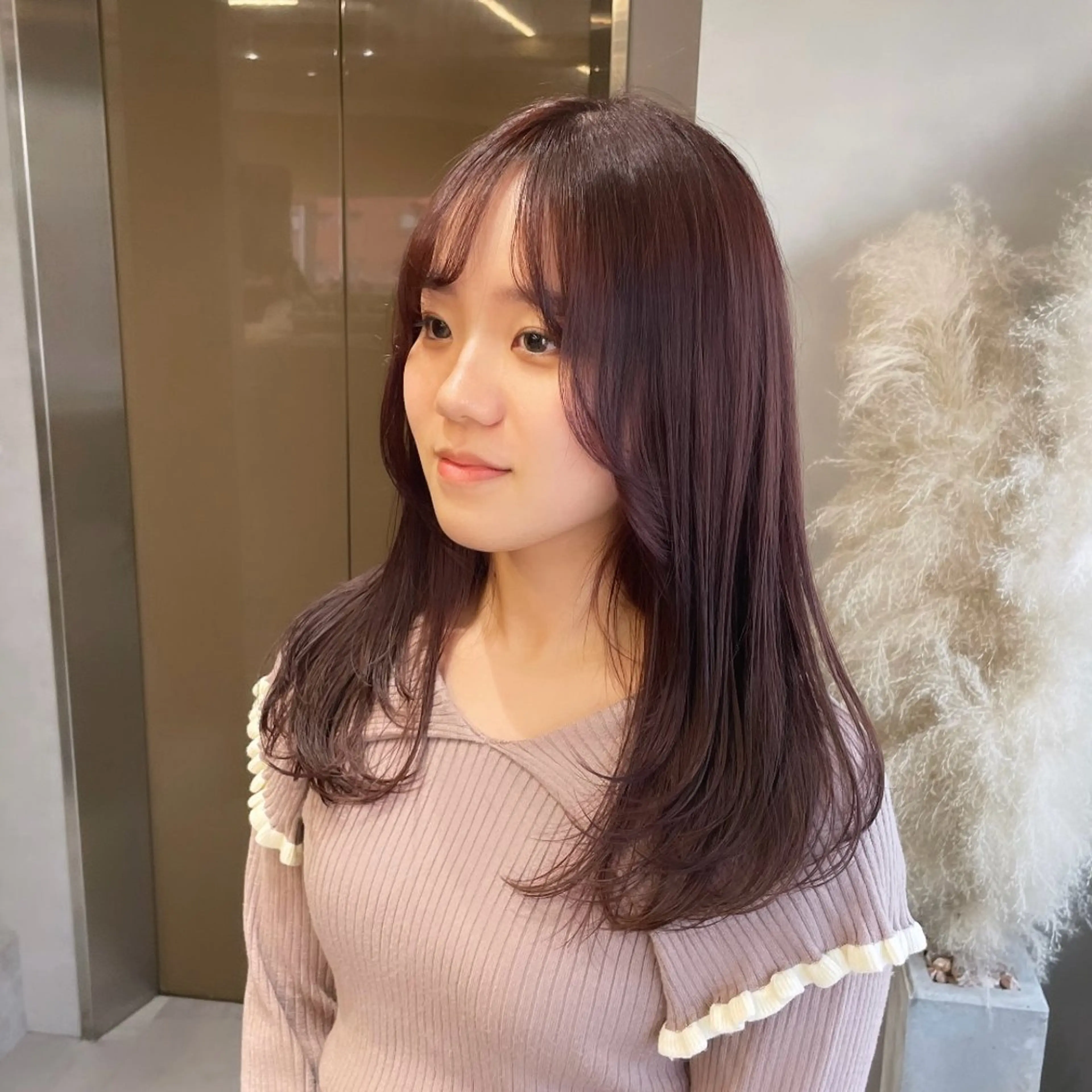 セミロング カラー ラベンダーカラー ラベンダーピンク ピンクカラー 髪質改善 ヘアカラー Rui/透明感カラー 暖色/レイヤーカットのヘアスタイル