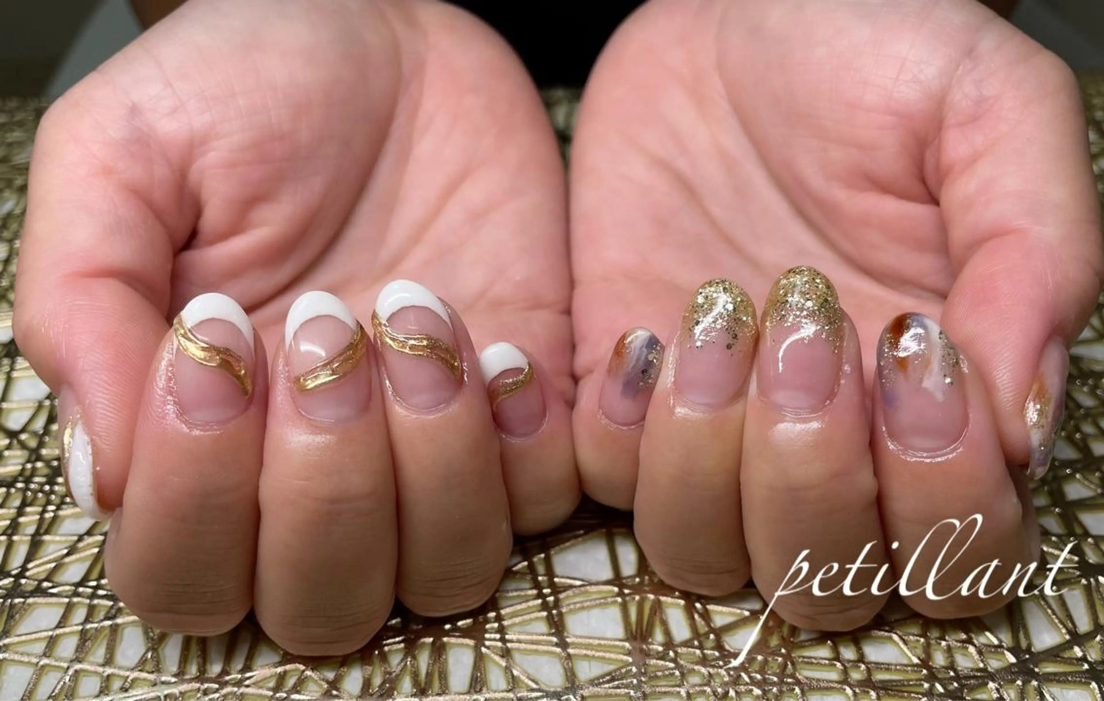 ネイル アートネイル フレンチネイル ゴールド おそろいネイル nail salon petillantのネイルデザイン