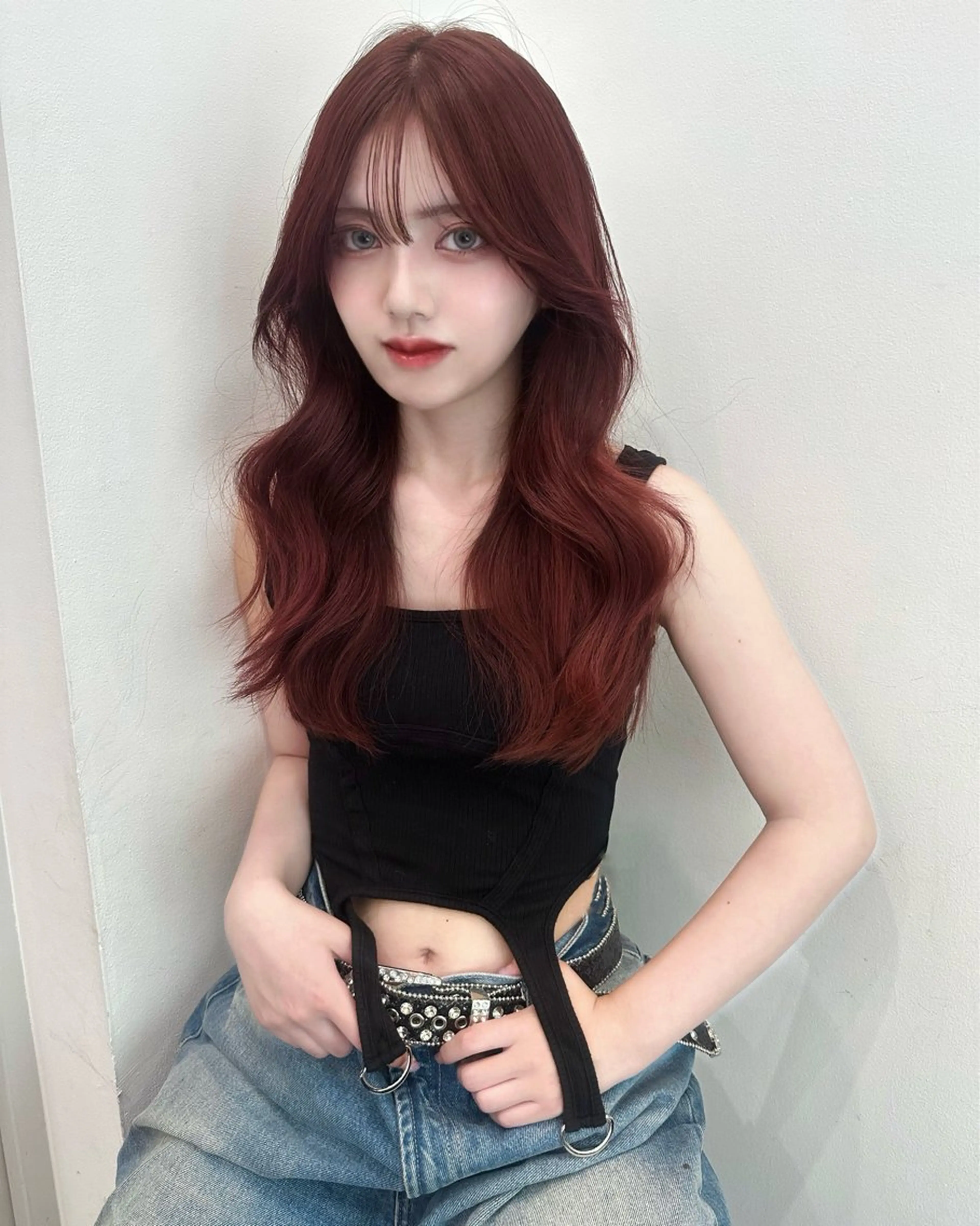 ロング カラー カシス ダブルカラー レッドカラー レイヤーカット ワンホン🎀韓国ヘア 💞渋谷/GAKUのヘアスタイル