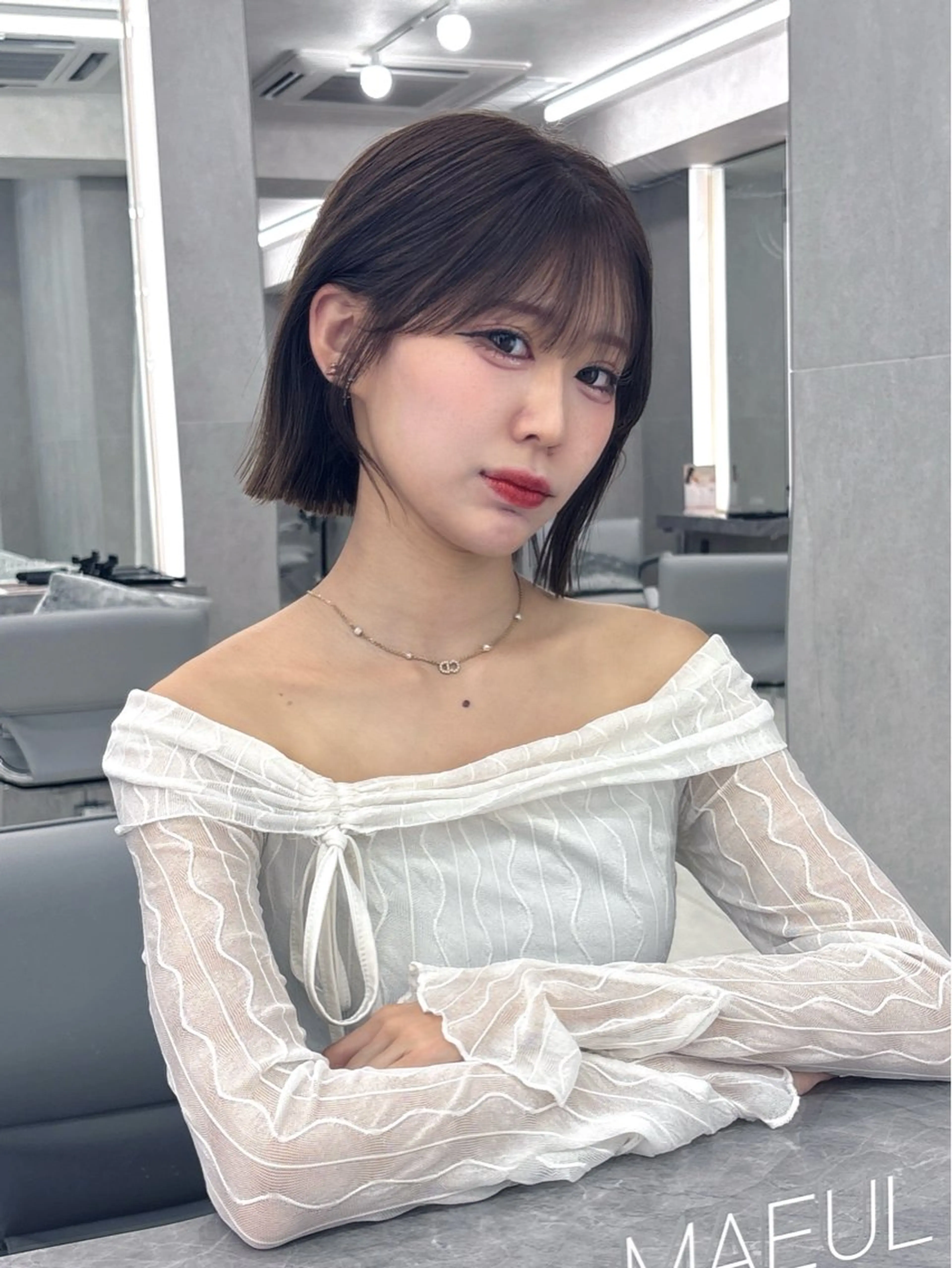 ミディアム カット ヘアカラー トリートメント レイヤーボブ/ボブ 名駅/縮毛矯正のヘアスタイル