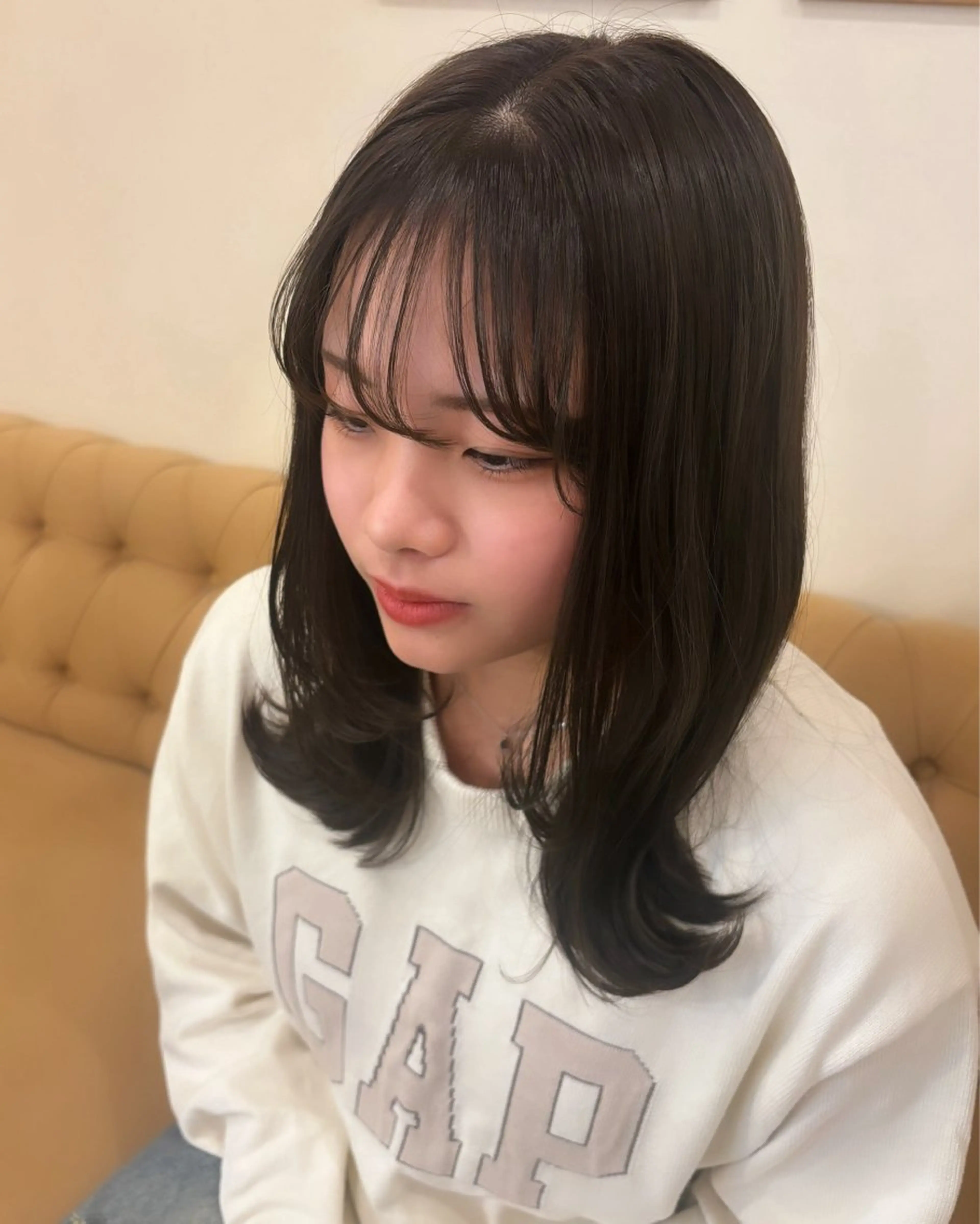 ミディアム カラー カット ヘアカラー トリートメント ミルクティ/ピンク/ レイヤー/yuriaのヘアスタイル