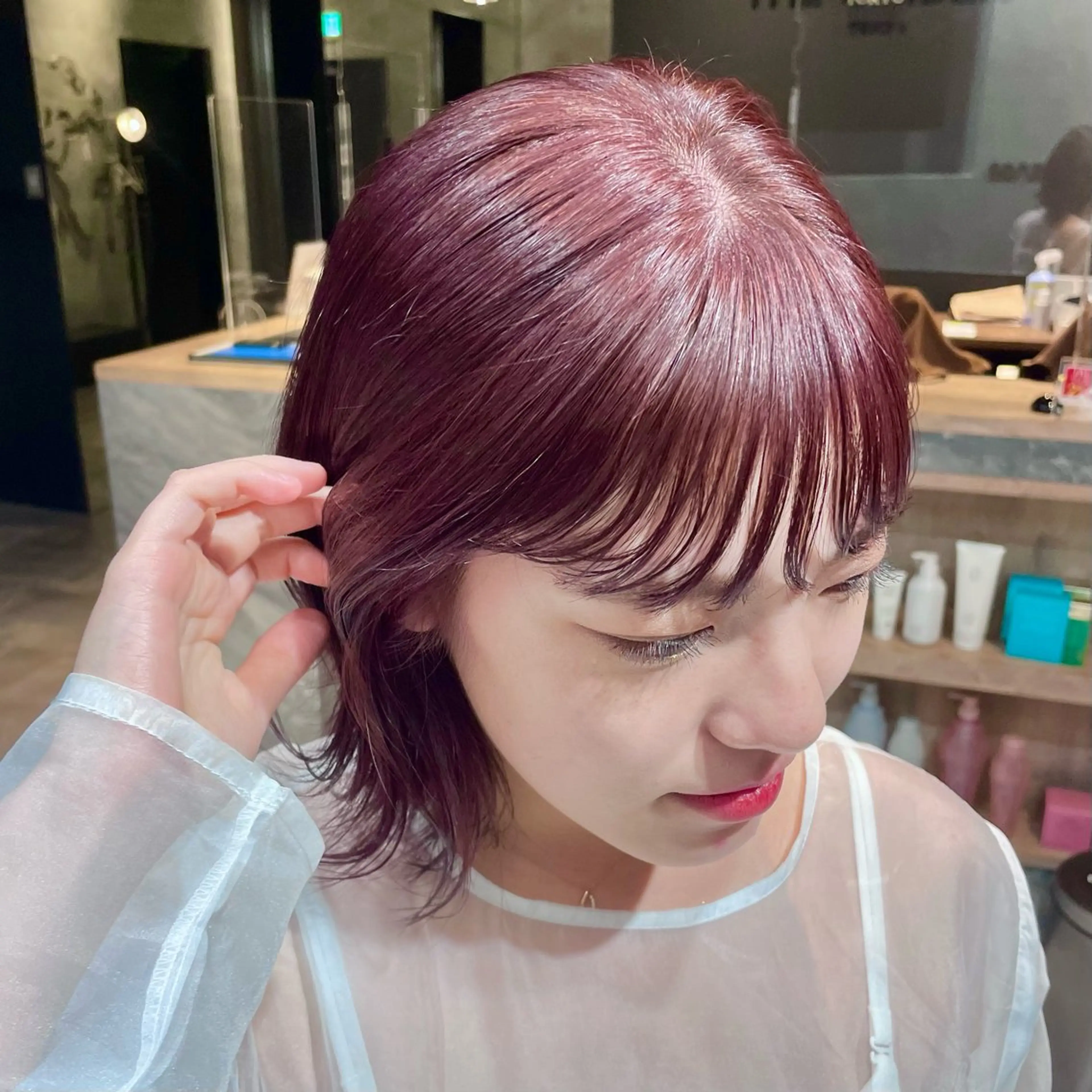 ミディアム カラー ヘアアレンジ 顔周りカット×透明感 カラー💫AINAのヘアスタイル