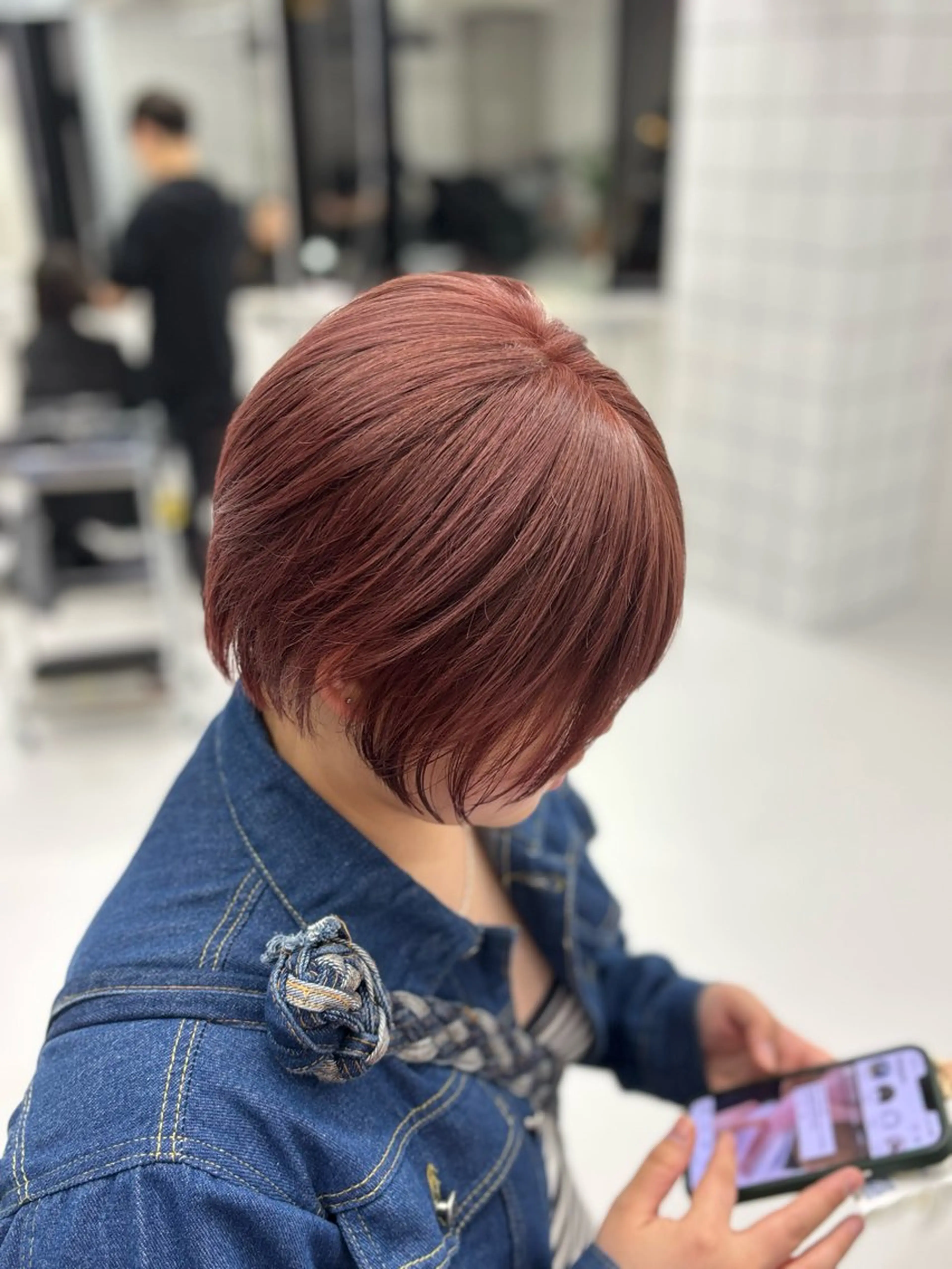 ショート カラー ベージュカラー ピンクカラー ピンクベージュ ヘアカラー トリートメント パーマ&ブリーチ /飯牟田/GEAR.のヘアスタイル