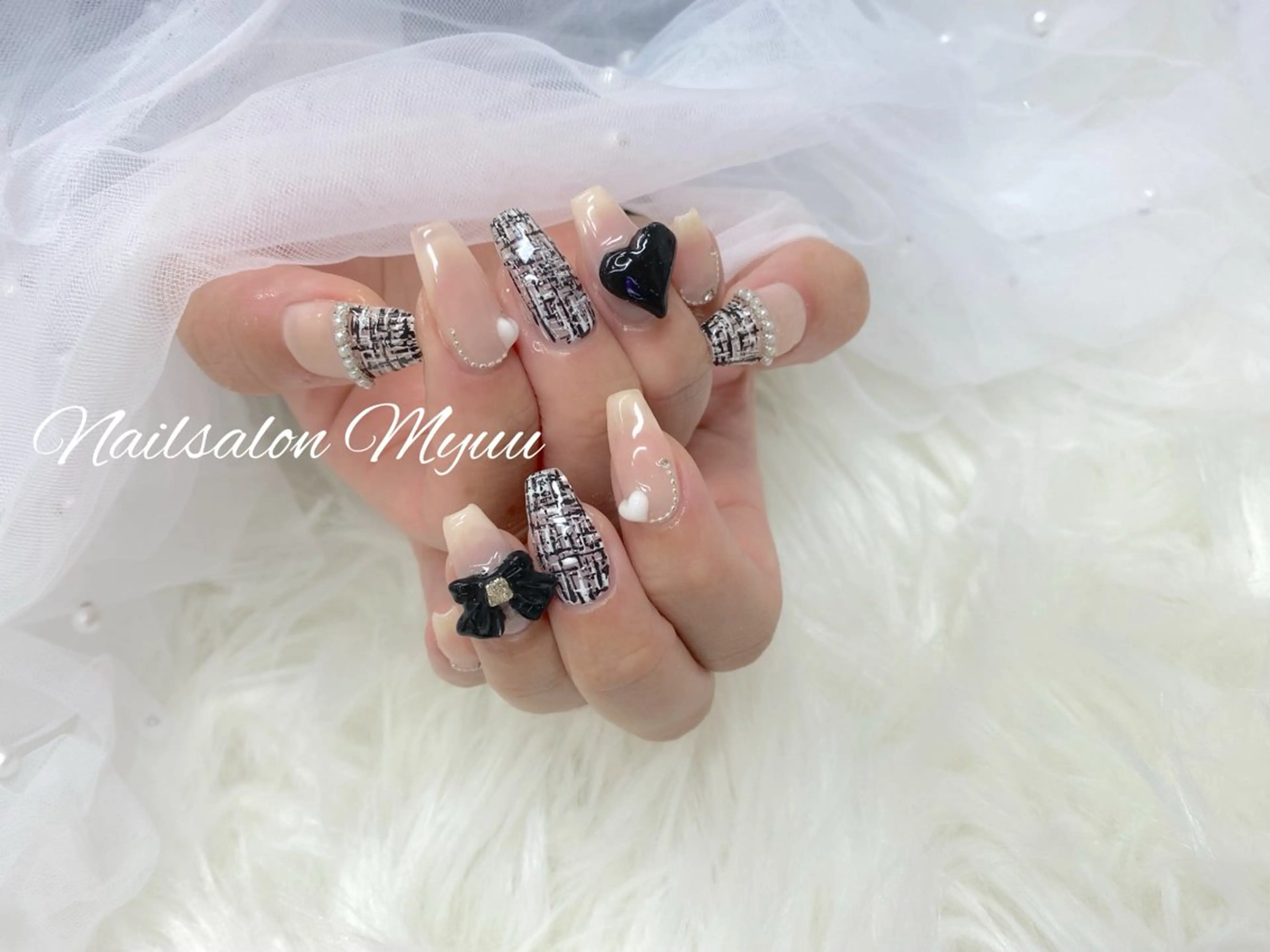 ネイル ジェルネイル ガーリー 持ち込み ツイードネイル ハンドネイル Nailsalon Myuu笠原のネイルデザイン