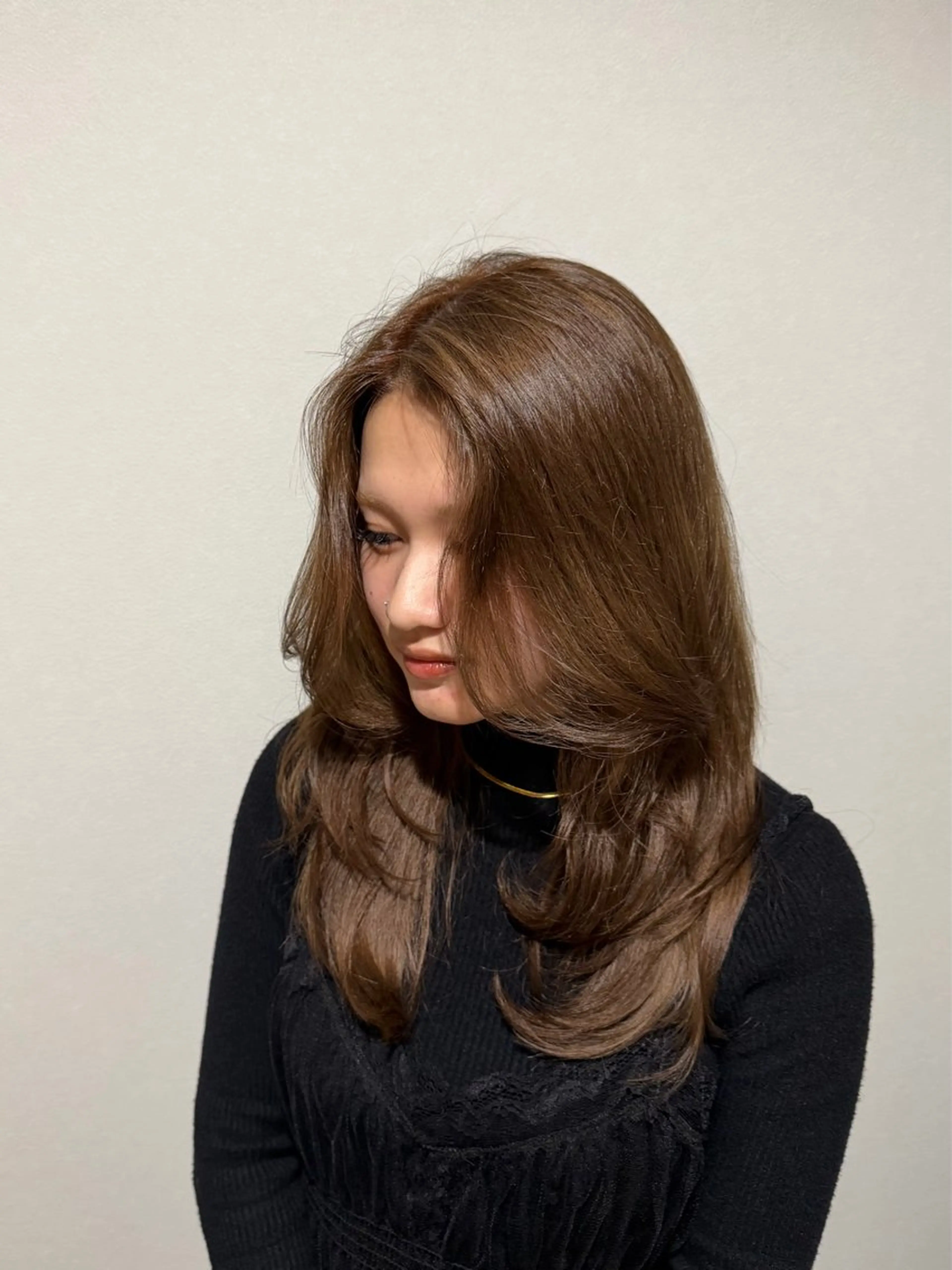 ミディアム カラー ブリーチ ブラウンカラー レイヤーカット めぐみ/透明感カラー /ヘアセットのヘアスタイル