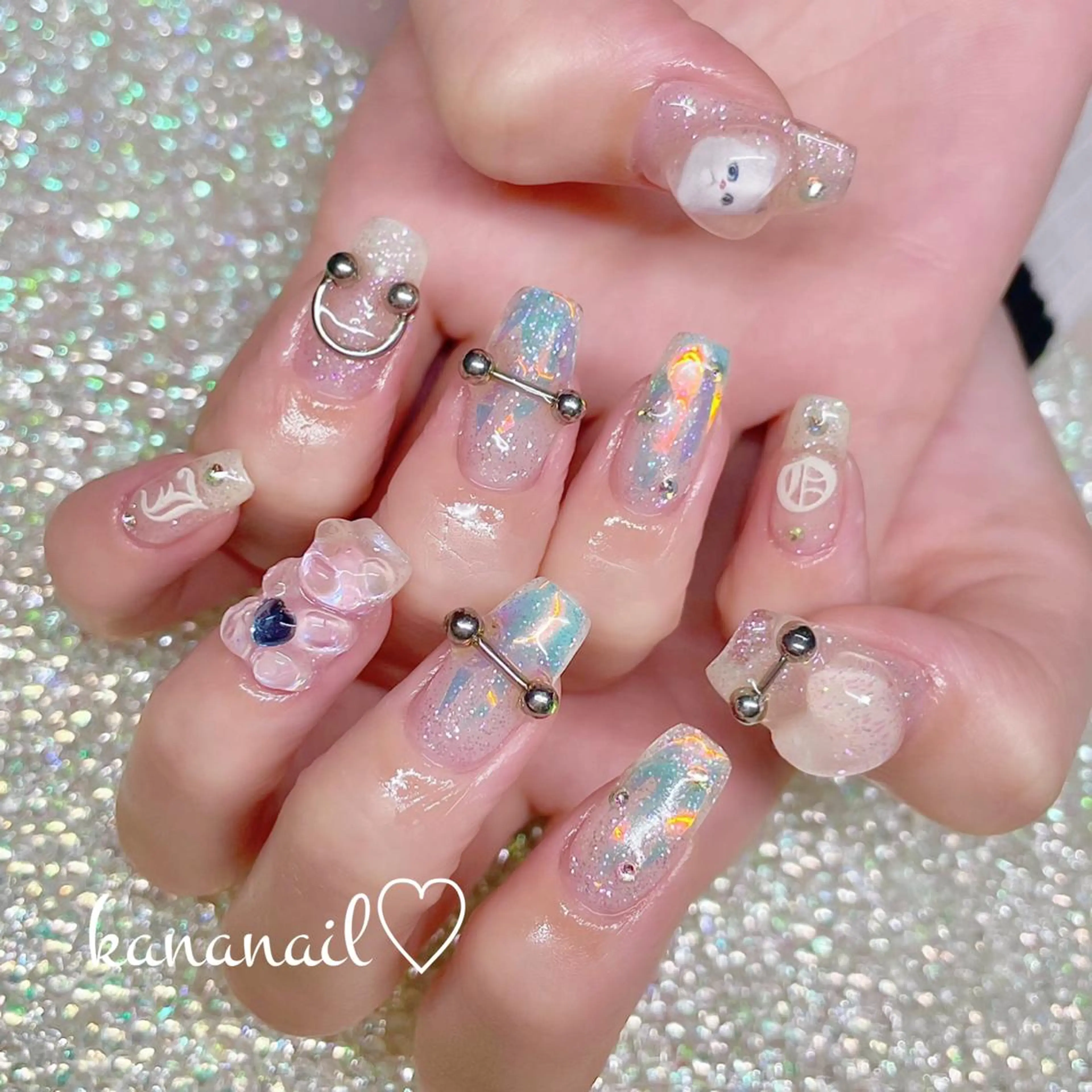 ネイル ブルー クリアネイル 成人式 入学式 ジェルネイル kananail ♡のネイルデザイン