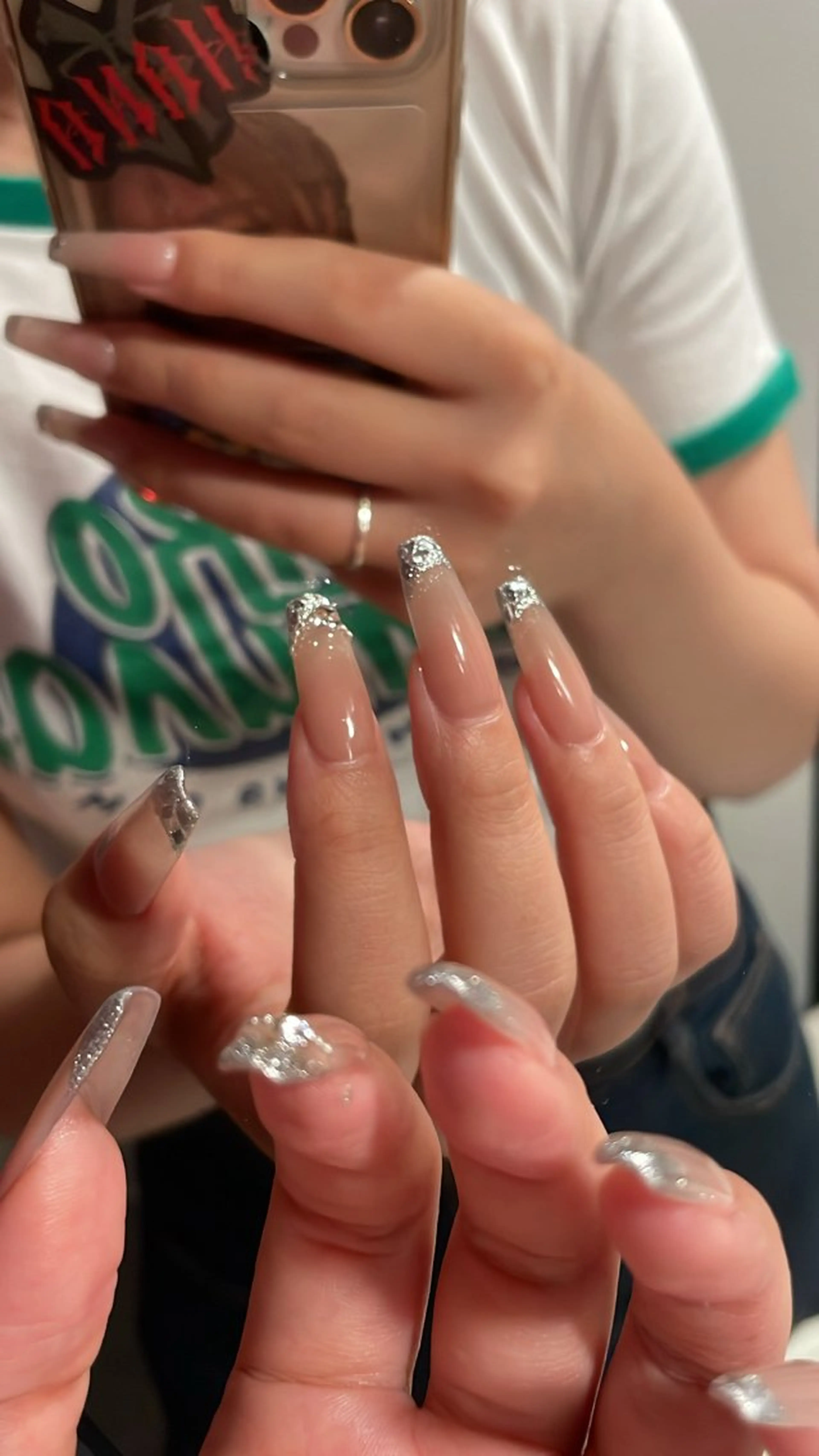 ネイル アートネイル フレンチネイル ガラスフレンチ ハンドネイル Kelly nail Rinのネイルデザイン