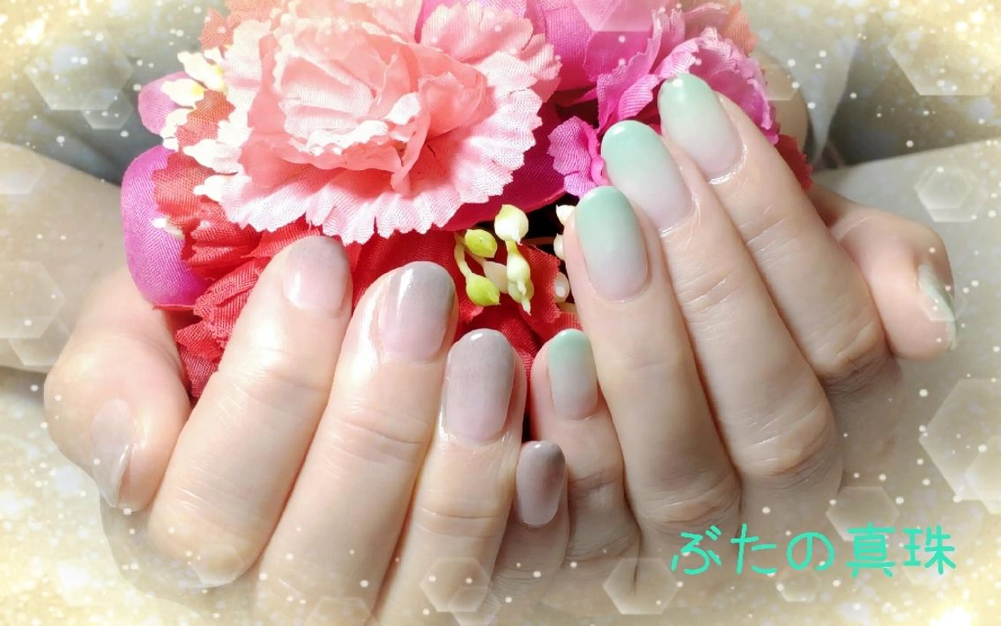 ネイル グリーン ハンドネイル 林 珠里のネイルデザイン