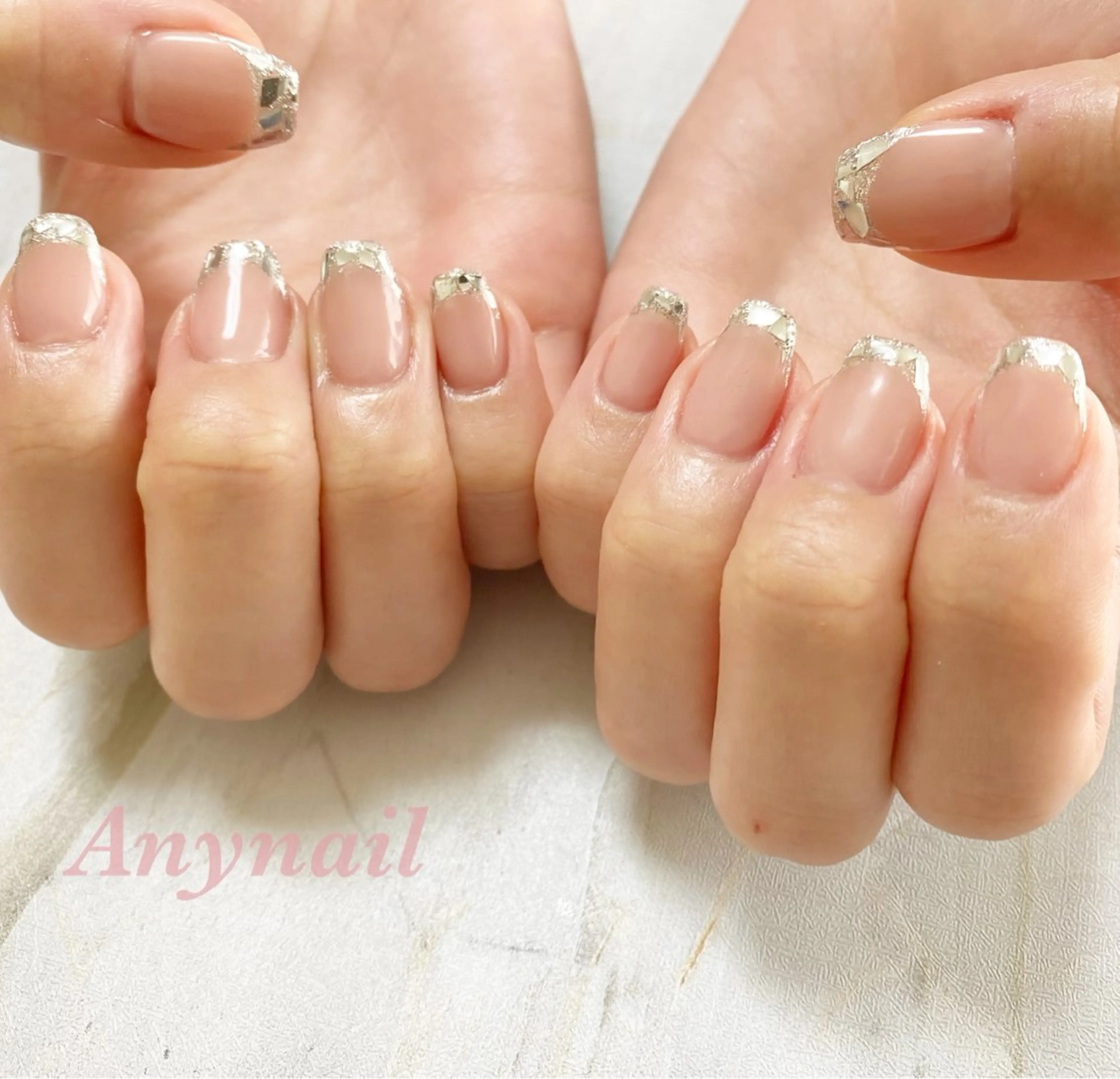 ネイル ブルー フレンチネイル ガラスフレンチ ブライダルネイル ハンドネイル 岩澤 恵子のネイルデザイン