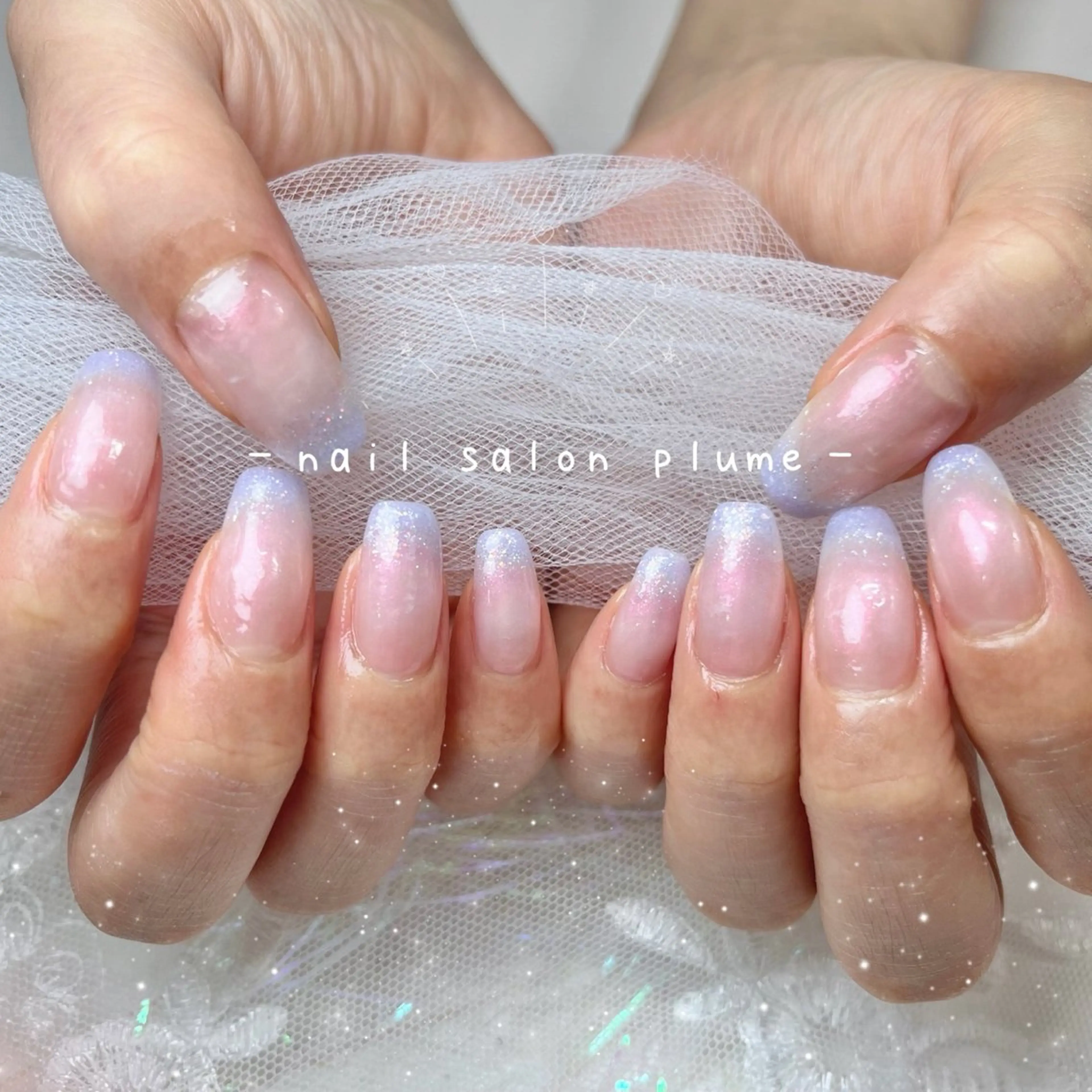 ネイル ブルー グラデーション キラキラネイル シンプルネイル ハンドネイル plume nail ☆韓国ネイルのネイルデザイン