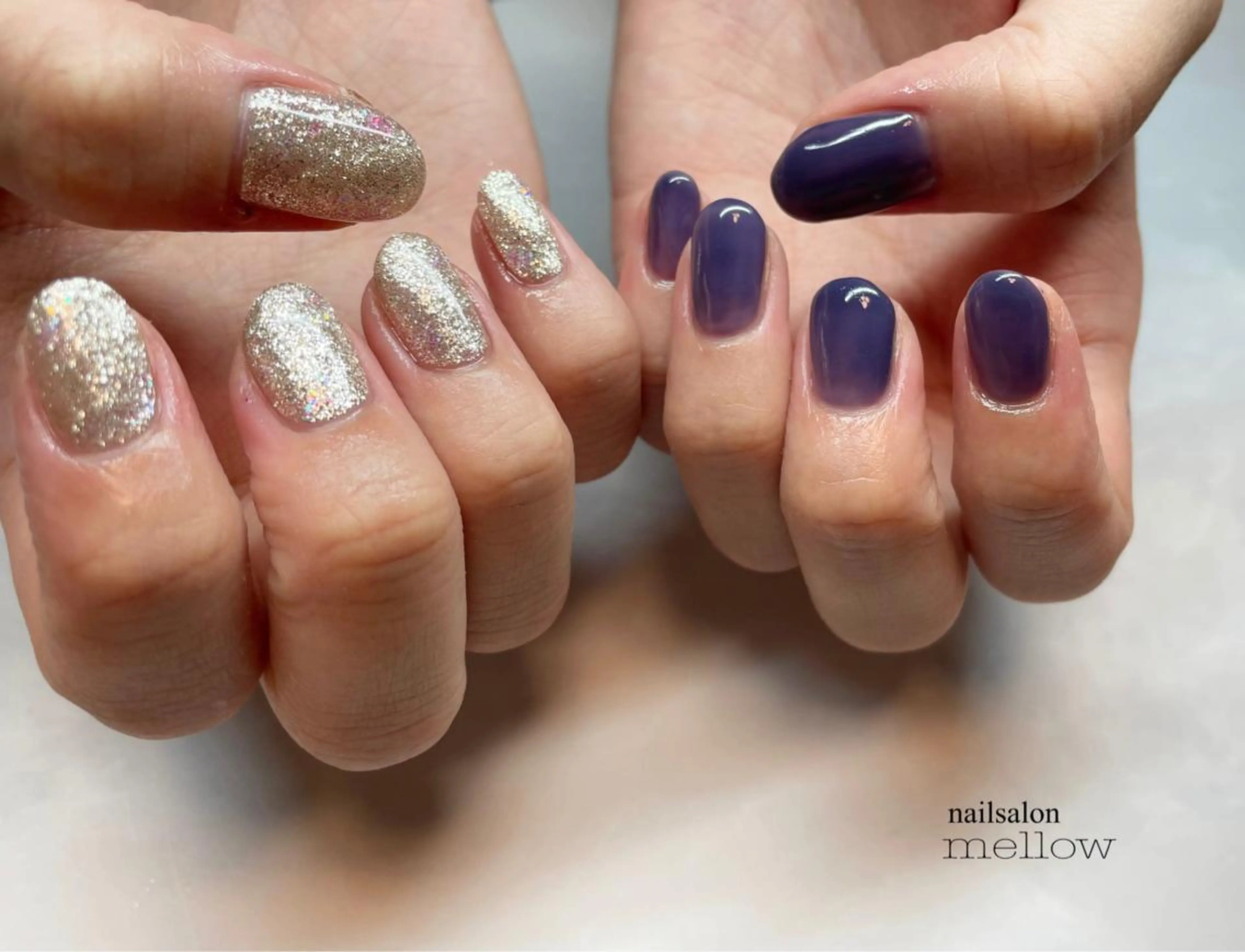 ネイル ブルー パープル シルバー 大山 浩美のネイルデザイン