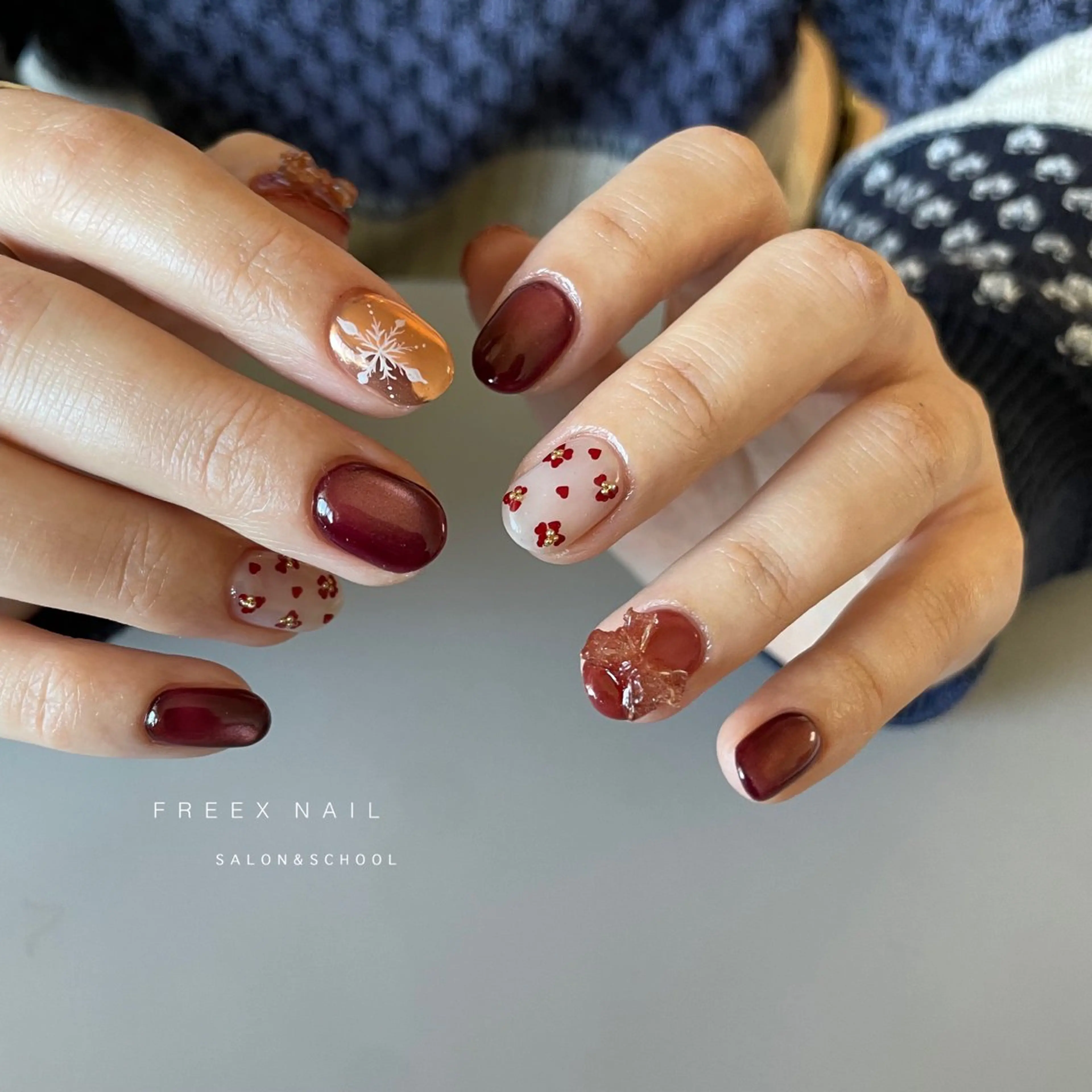 ネイル 冬ネイル ハンドネイル ハンドケア freex nail /ニュアンス/個性派のネイルデザイン