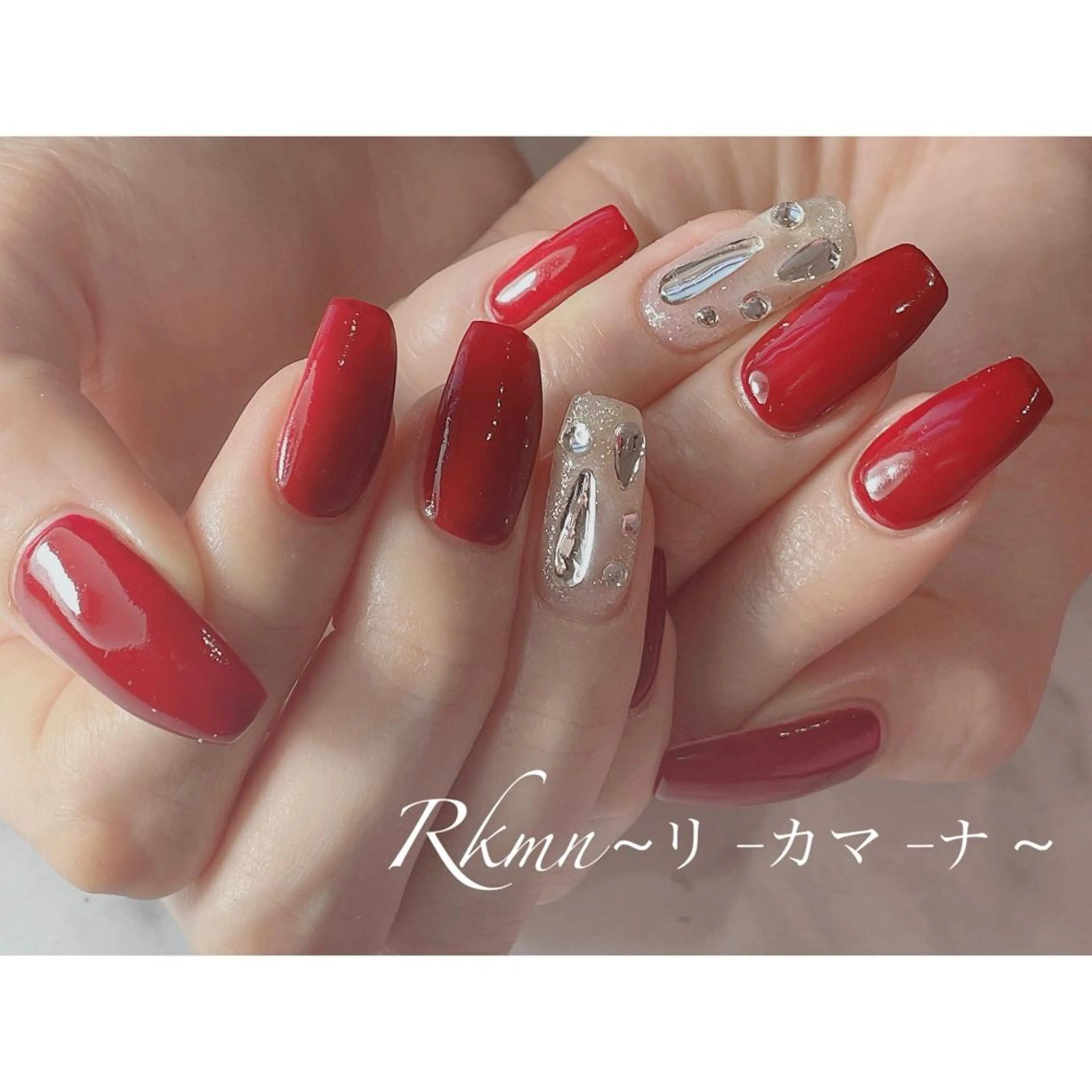 ネイル アートネイル ボルドー キラキラネイル 春ネイル ハンドネイル フットネイル ハンドケア Rkmn ~リ-カマ-ナ~のネイルデザイン