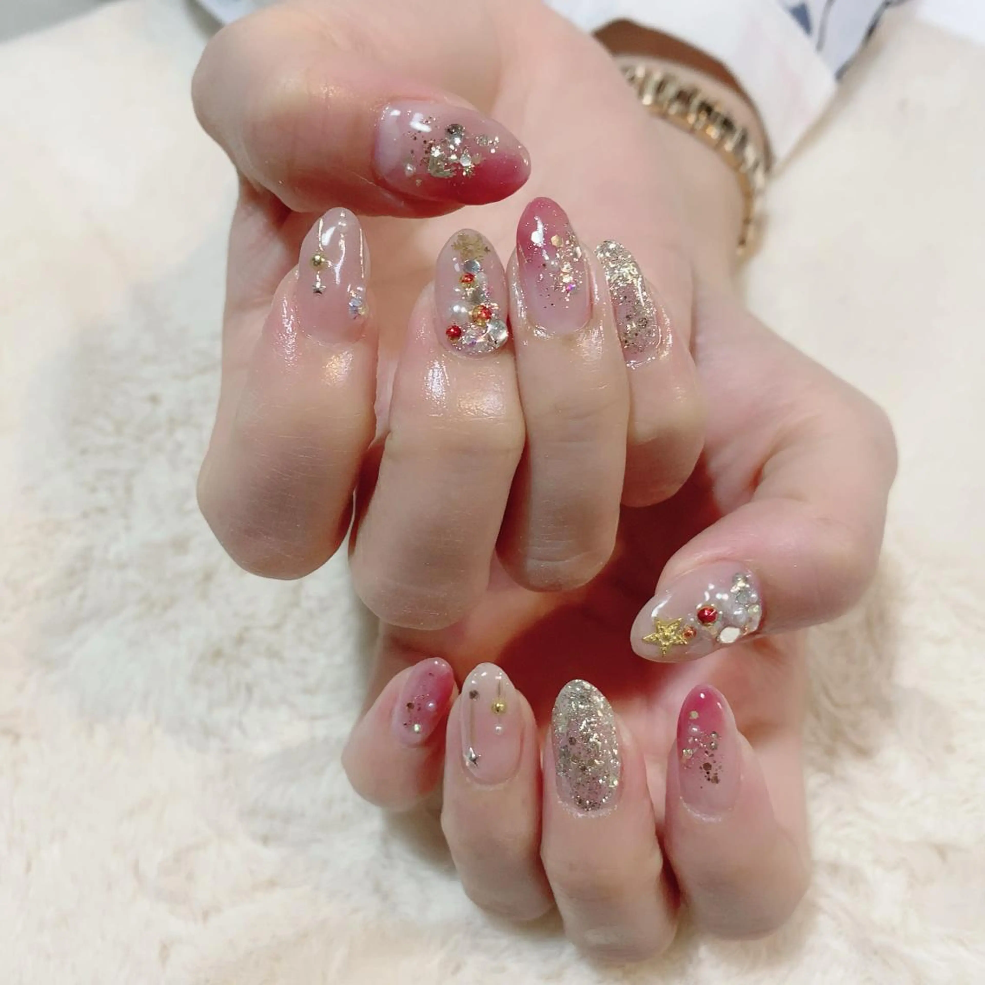 ネイル ピンク 冬ネイル クリスマス YAS 青柳 安代のネイルデザイン