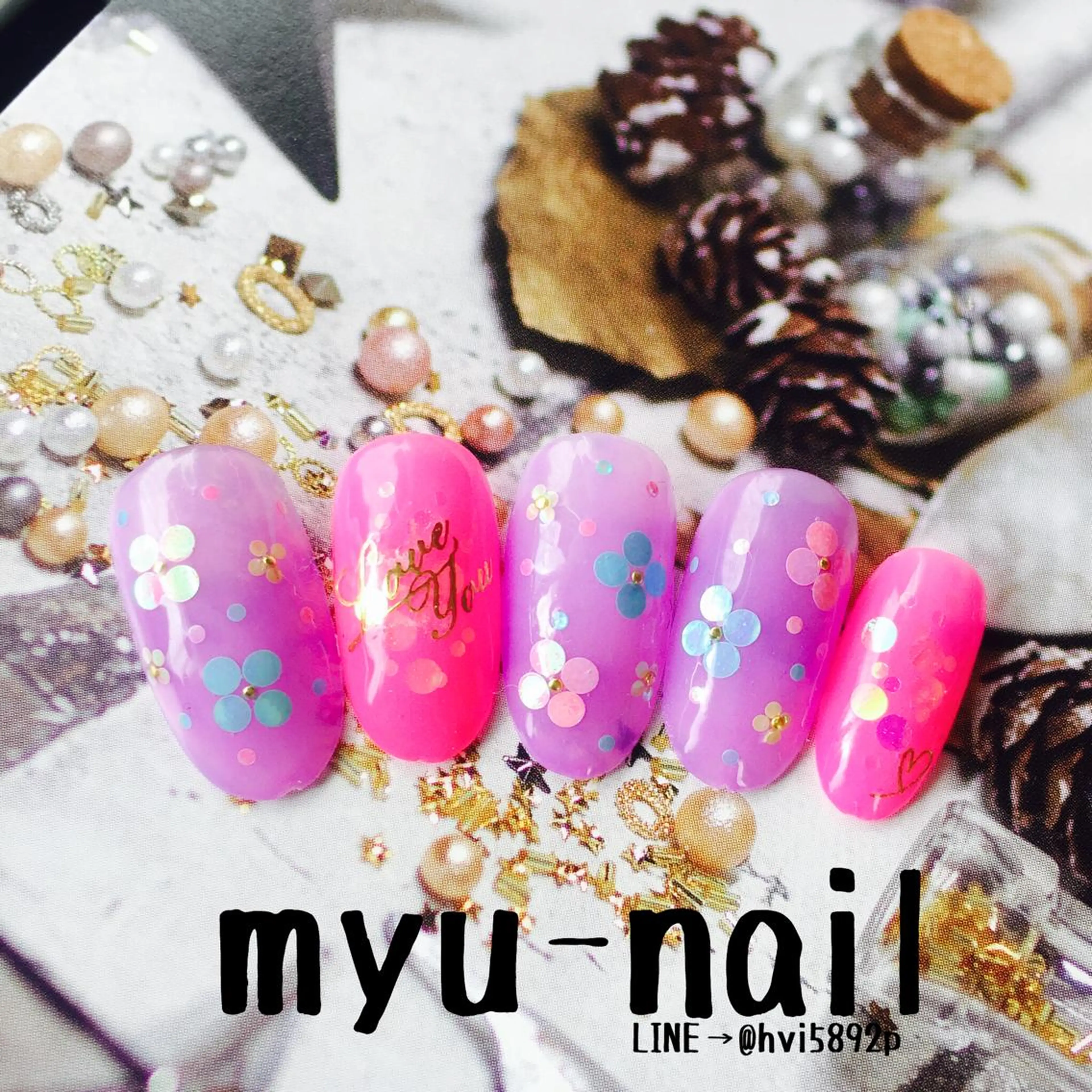 ネイル ホログラムネイル ハンドネイル ホームサロン myu-nailのネイルデザイン