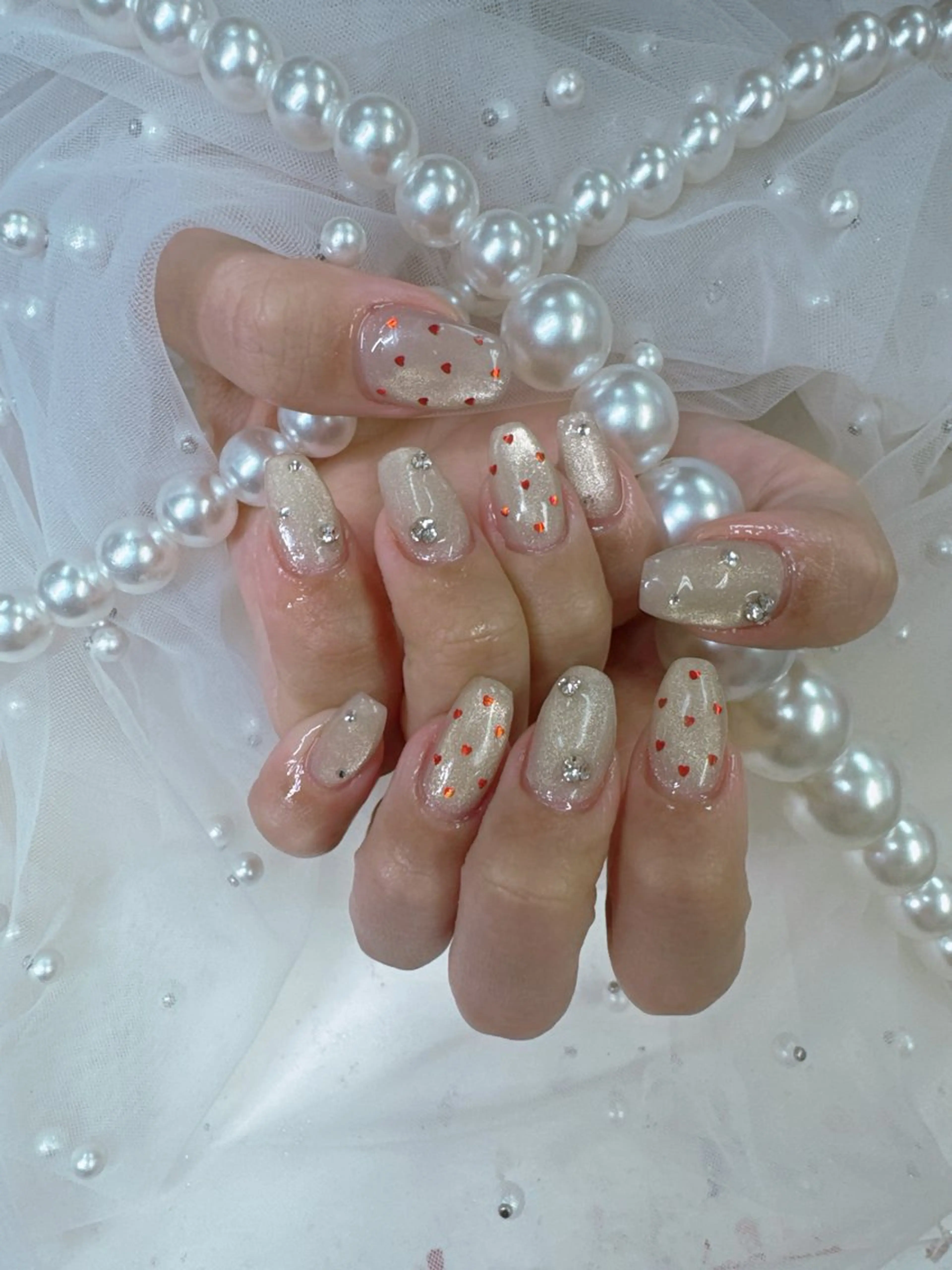 ネイル フレンチネイル ジェルネイル ガラスフレンチ キラキラネイル パラジェル ハンドネイル Queeens nailのネイルデザイン