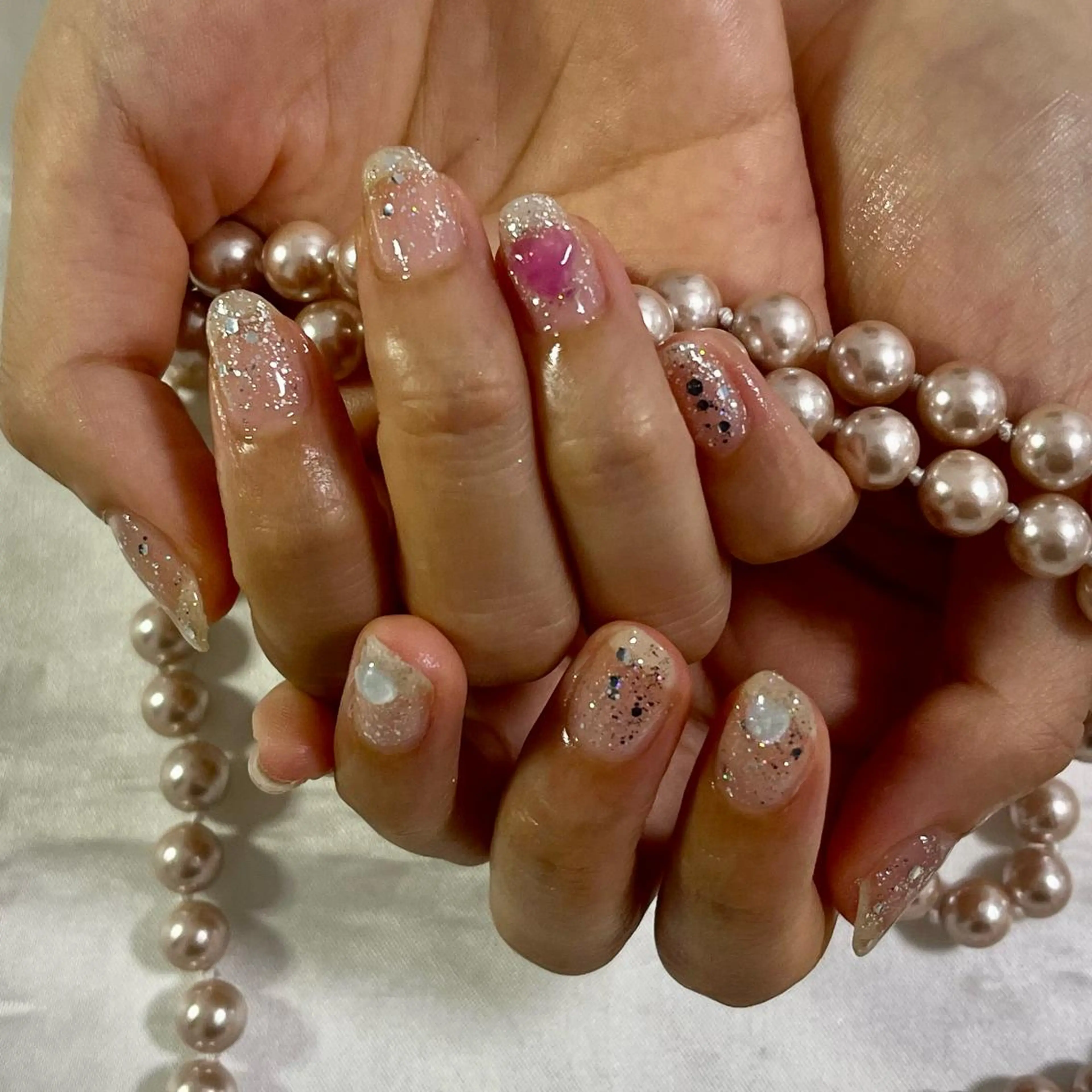 ネイル クリアネイル ジェルネイル ハート 氷ネイル・うるうるネイル キラキラネイル 韓国ネイル💠 Tomoのネイルデザイン