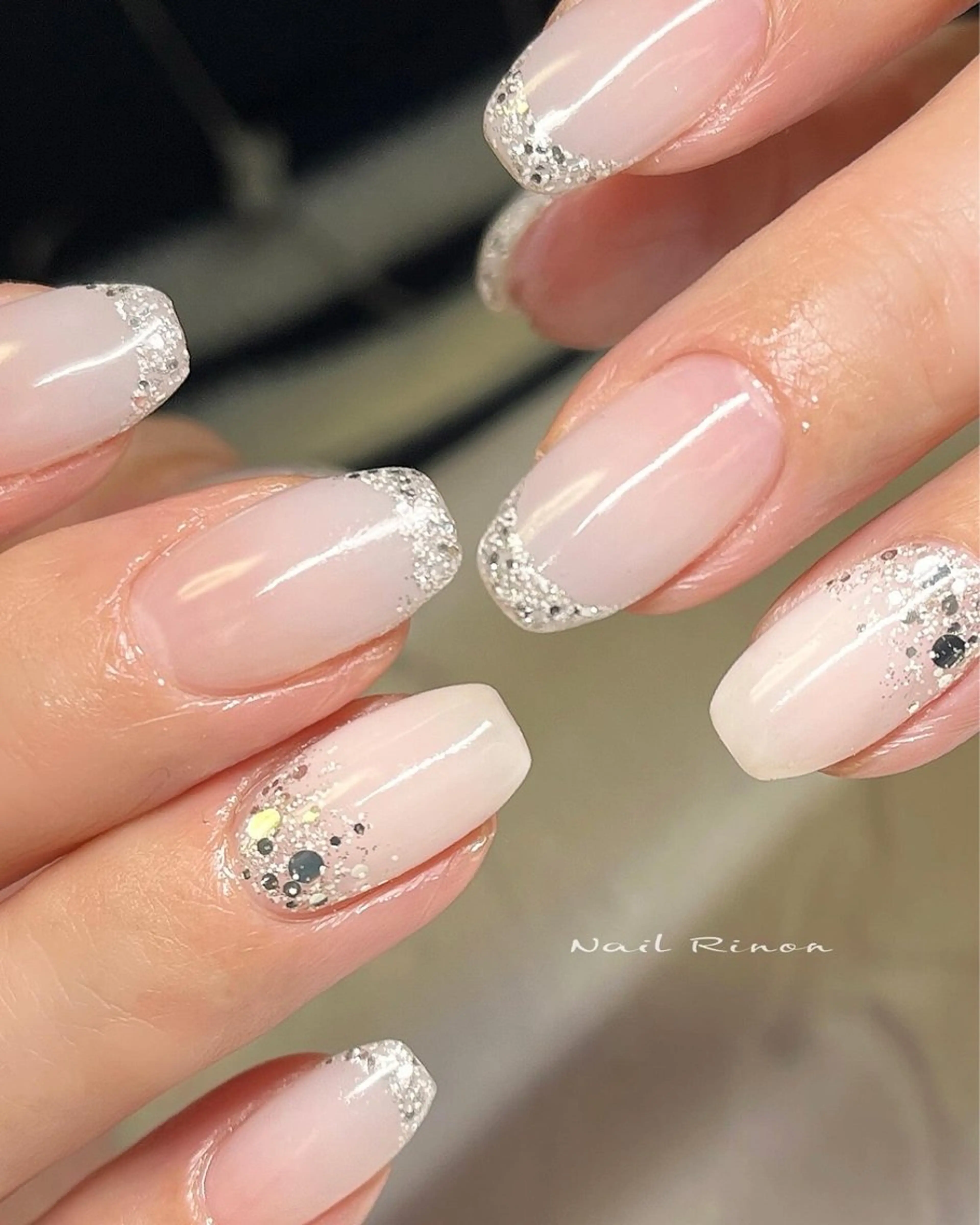 ネイル フレンチネイル ラメ(グリッター) ハンドネイル Nail Rinonのネイルデザイン