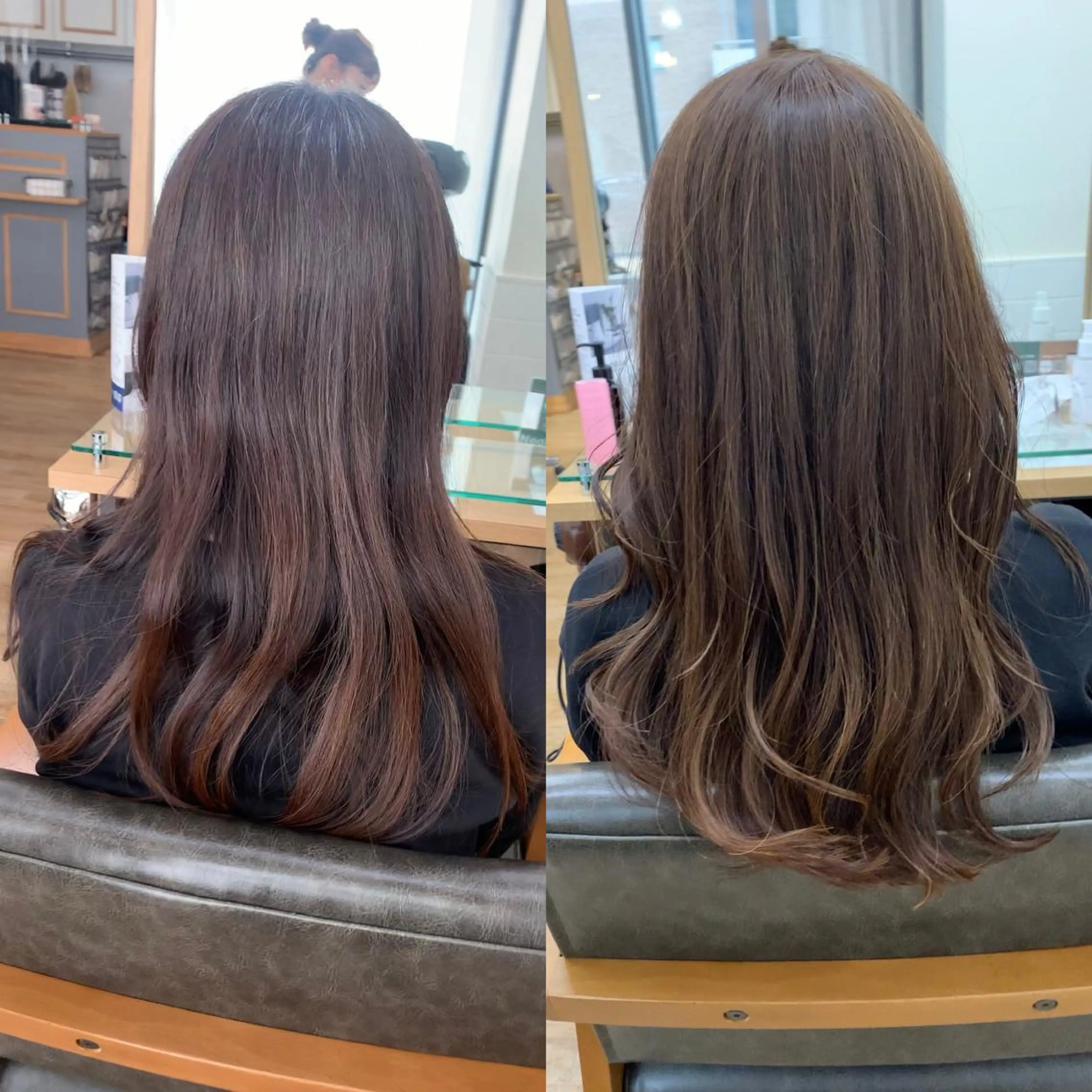 セミロング カラー パーマ ヘアアレンジ メンズ キッズ ネイル マツエク・マツパ アイブロウ カット ヘアカラー レイヤーカット 🌿透け感カラーのヘアスタイル