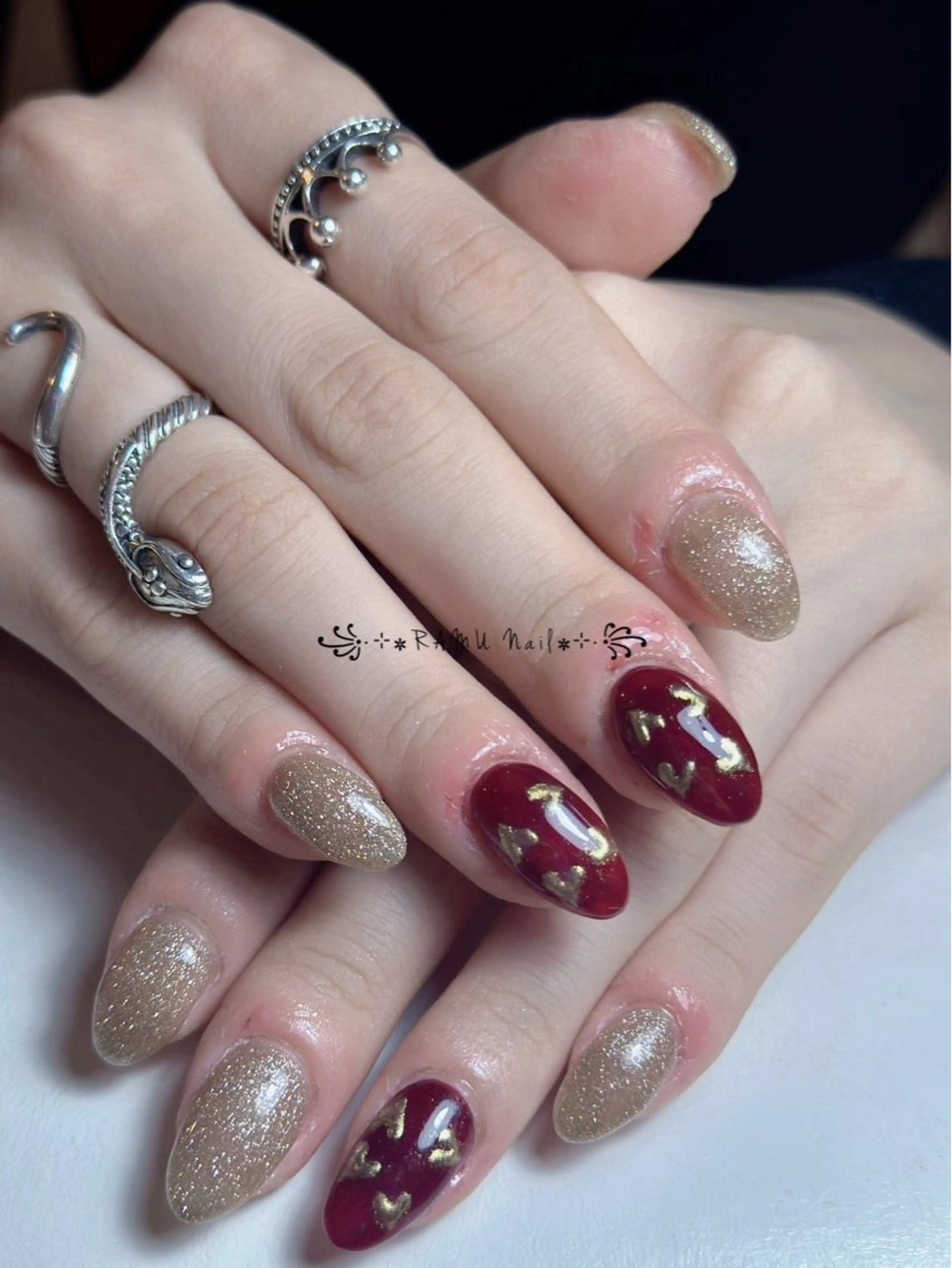 ネイル キラキラネイル マグネットネイル ミラーネイル ピンク 春ネイル ハンドネイル RAMU Nail 恵比寿店のネイルデザイン