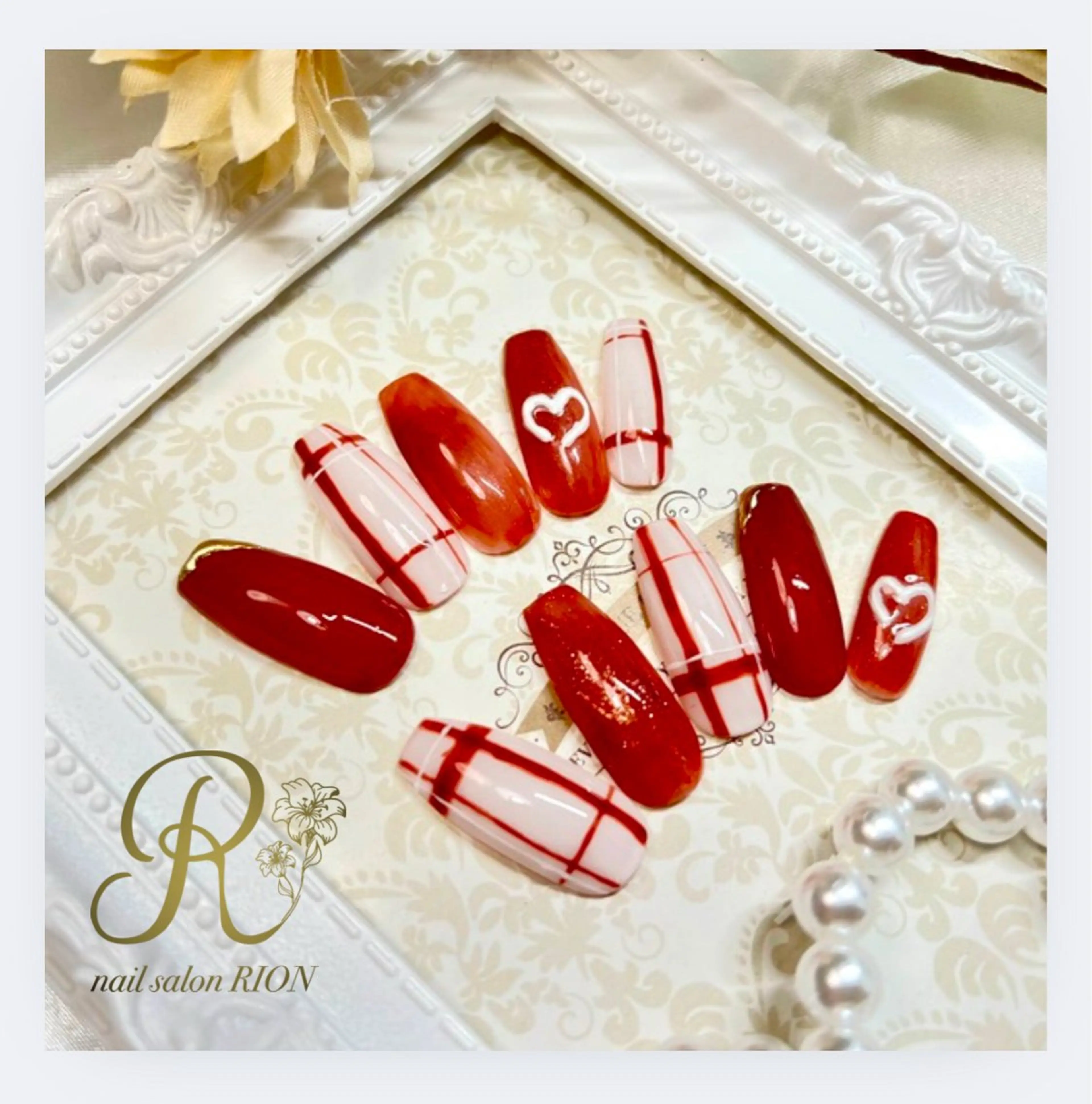 ネイル アートネイル ハート 赤色 加藤 恵のネイルデザイン
