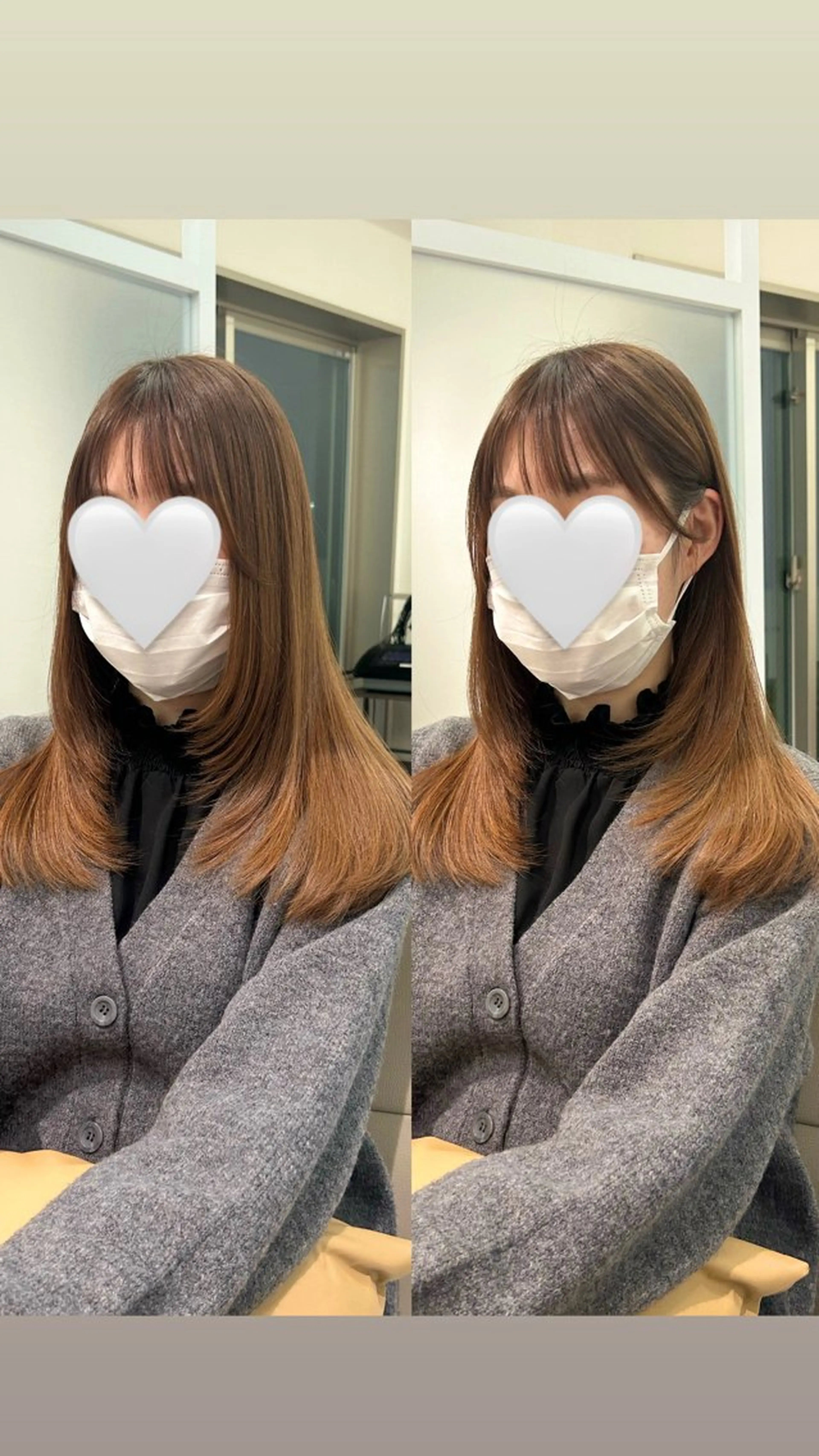 セミロング 顔周りカット レイヤーカット オリーブ/アッシュ やわらか透明感カラーのヘアスタイル