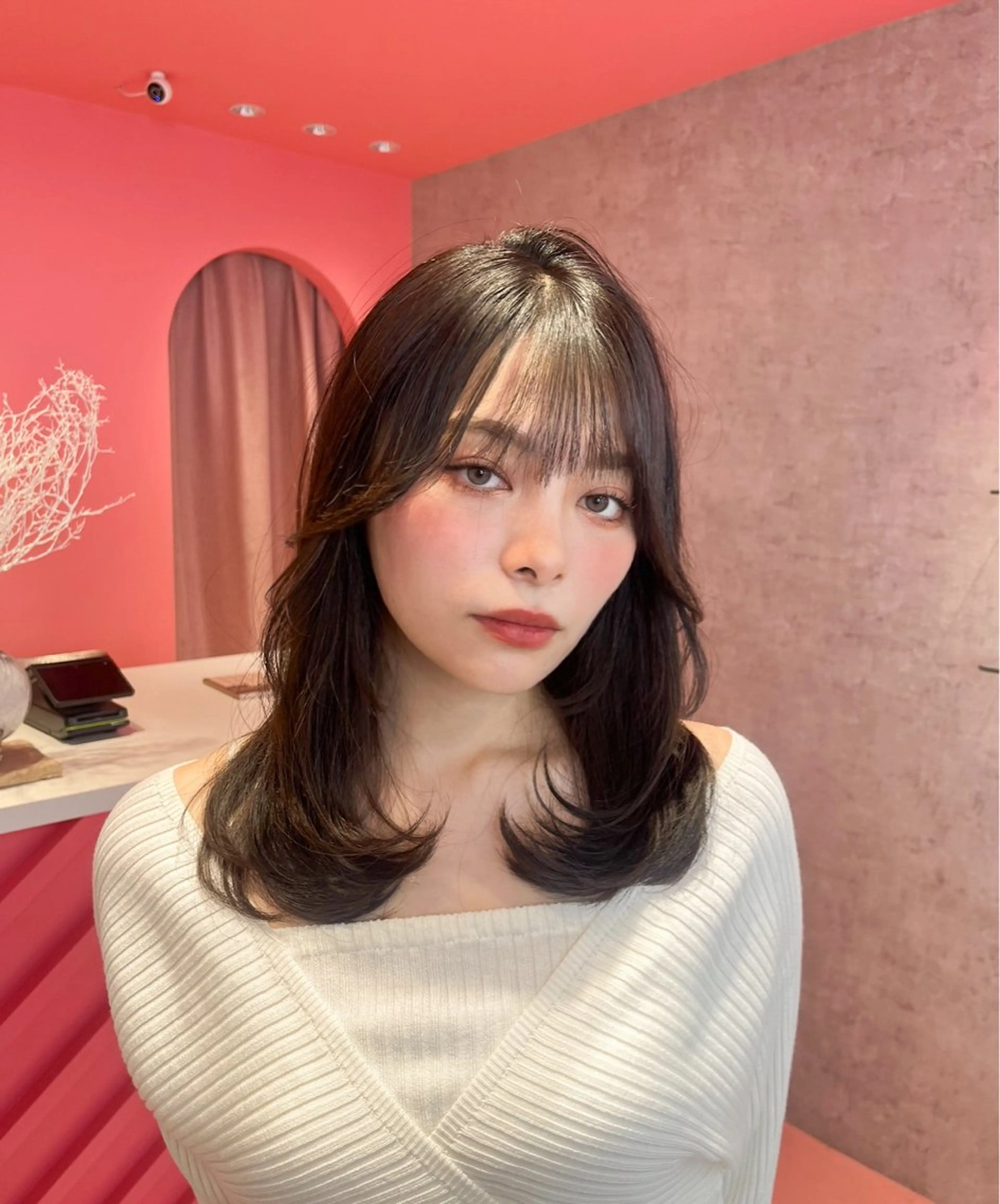 ミディアム カラー 山崎/ボブ縮毛矯正 レイヤー髪質改善のヘアスタイル