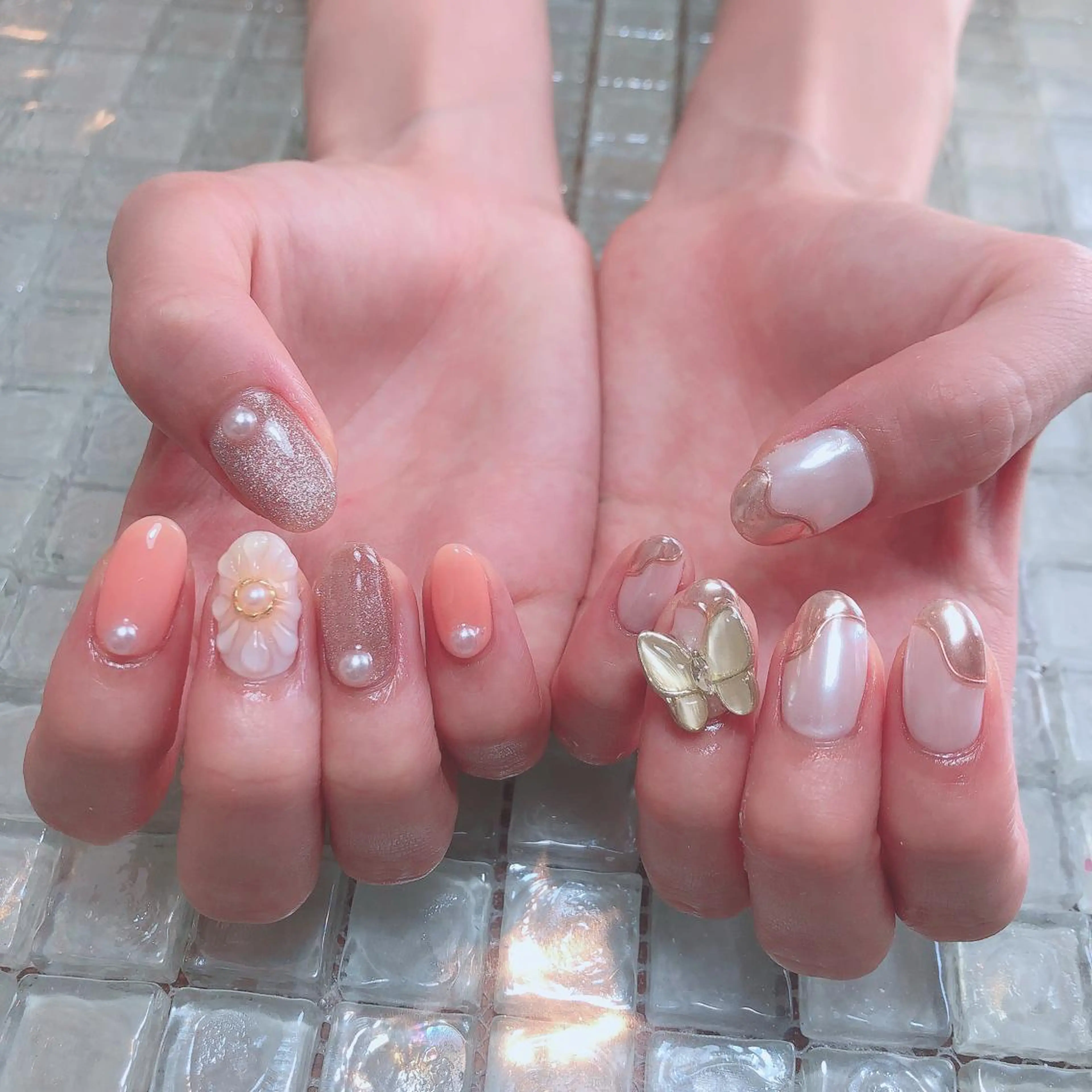 ネイル ミラーネイル ぷっくりネイル 春ネイル ハンドネイル 工藤 理恵のネイルデザイン