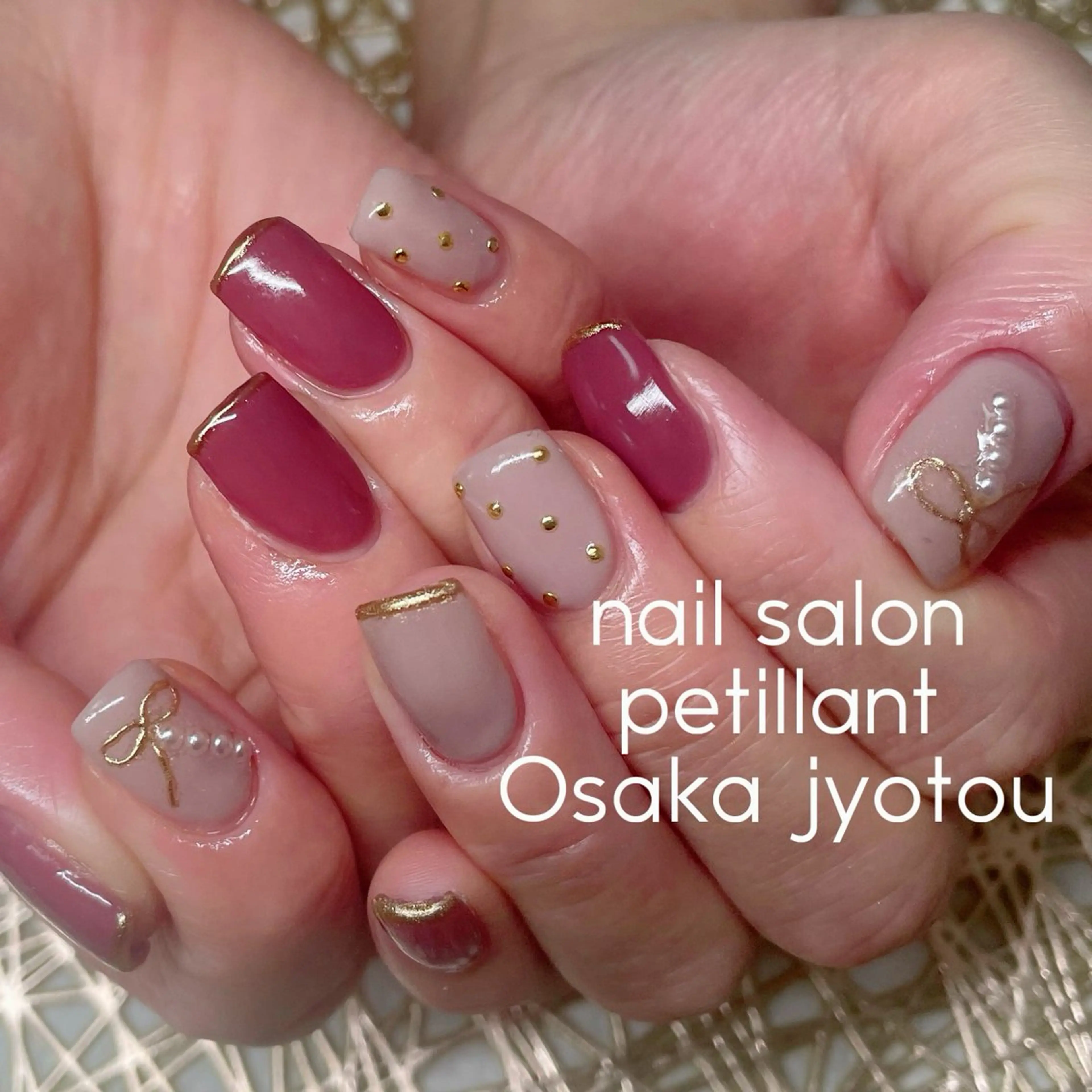 ネイル アートネイル ドット リボン 春ネイル nail salon petillantのネイルデザイン