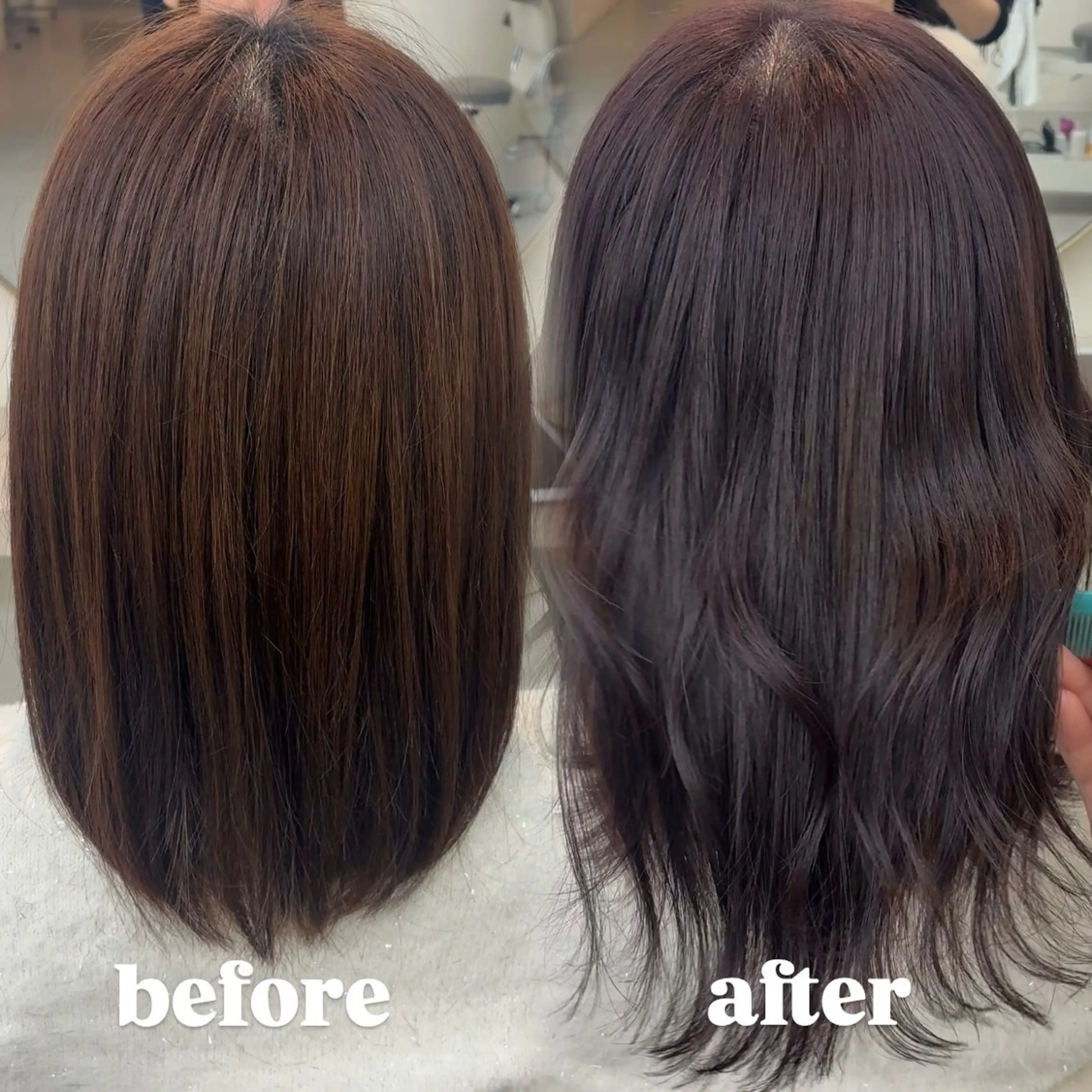 ミディアム カラー ブラウンカラー ラベンダーカラー ラベンダーブラウン オレンジ 名駅/透明感カラー/ 艶髪/hinanoのヘアスタイル