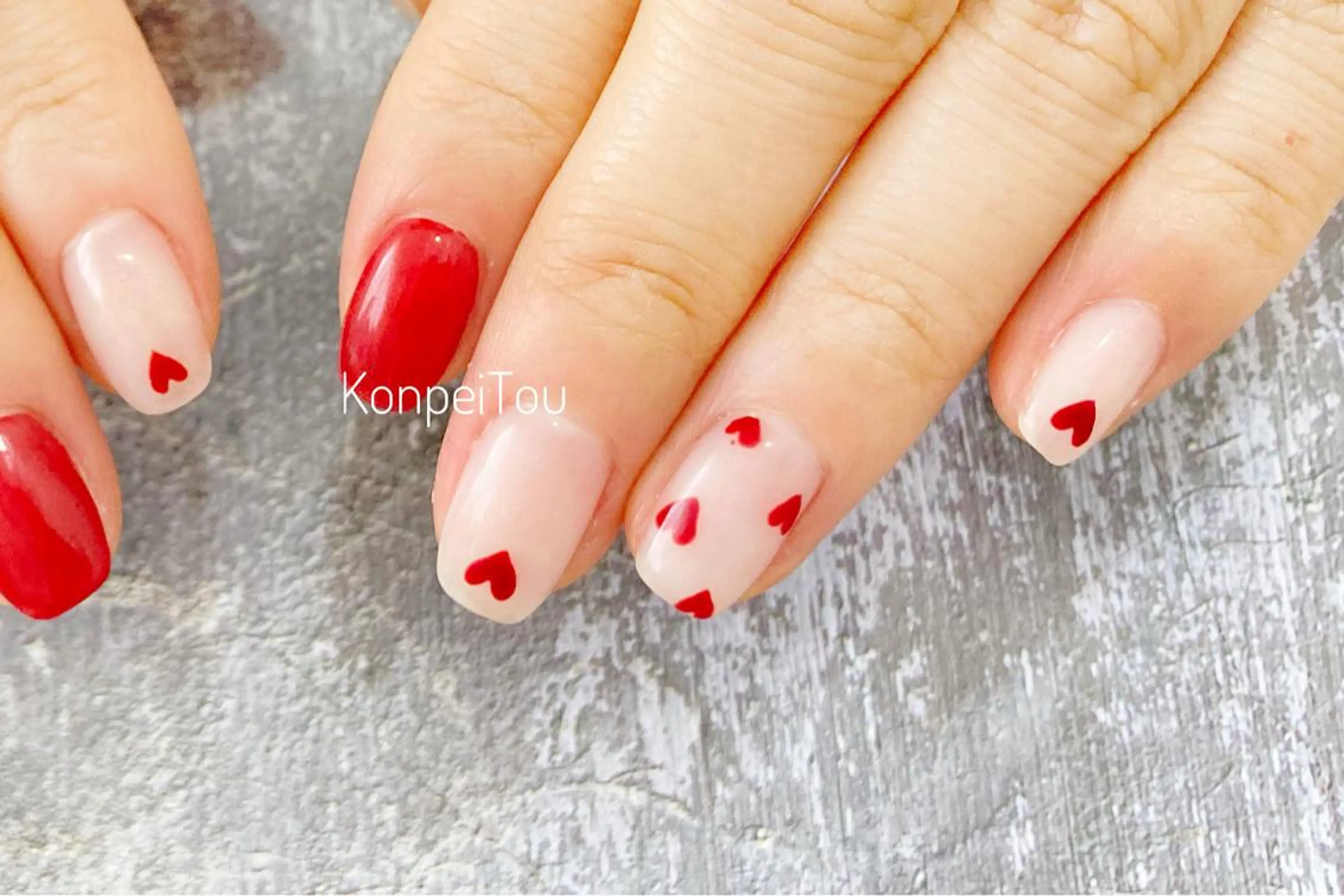 ネイル ハート 赤色 ハンドネイル おうちのネイルサロン KonpeiTouのネイルデザイン