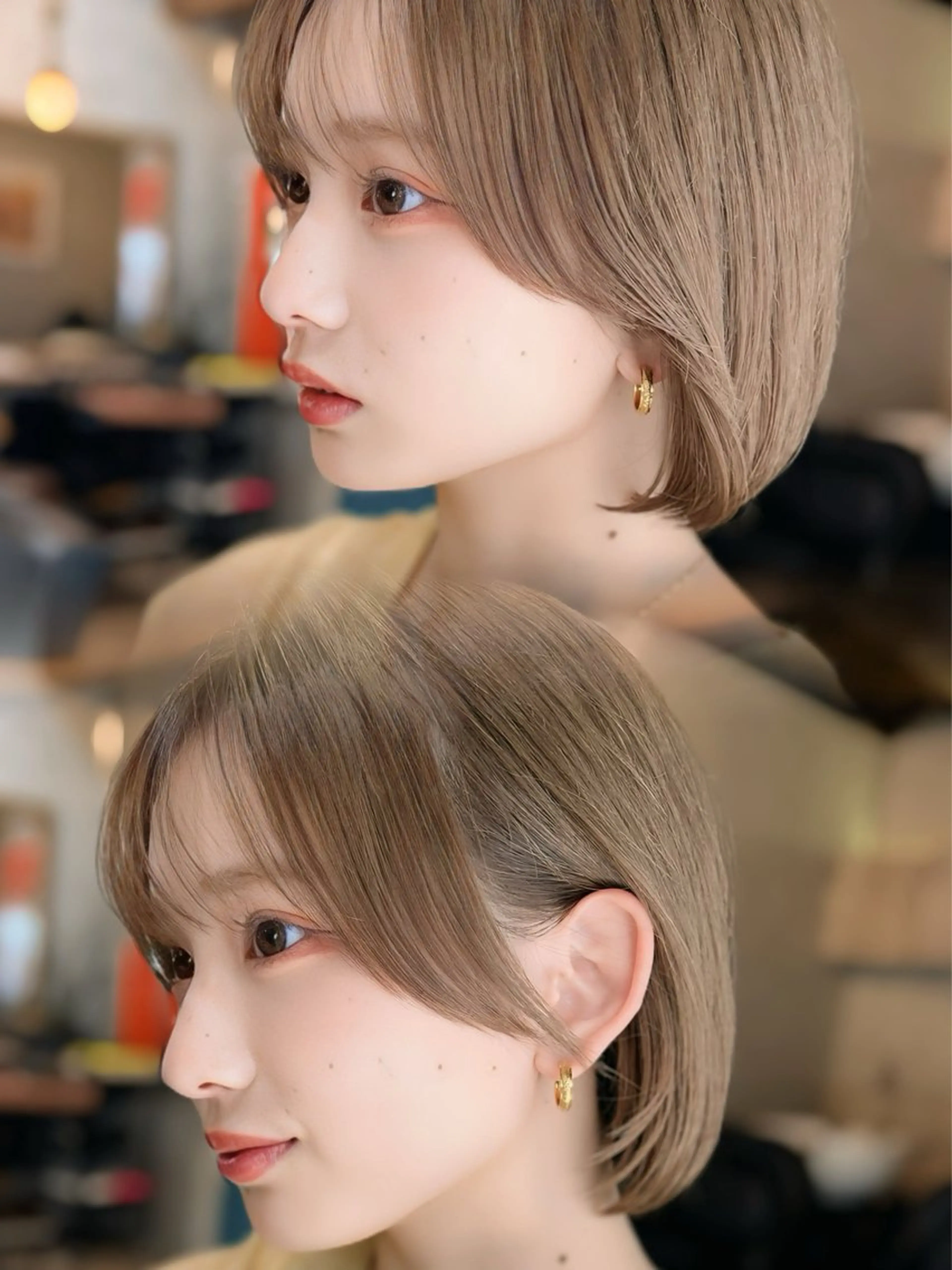 ミディアム カラー 顔まわりレイヤー 顔周りカット レイヤーカット サイドバング 小顔カット カット ヘアカラー トリートメント 顔周りカット 【オノザワリョウ】のヘアスタイル