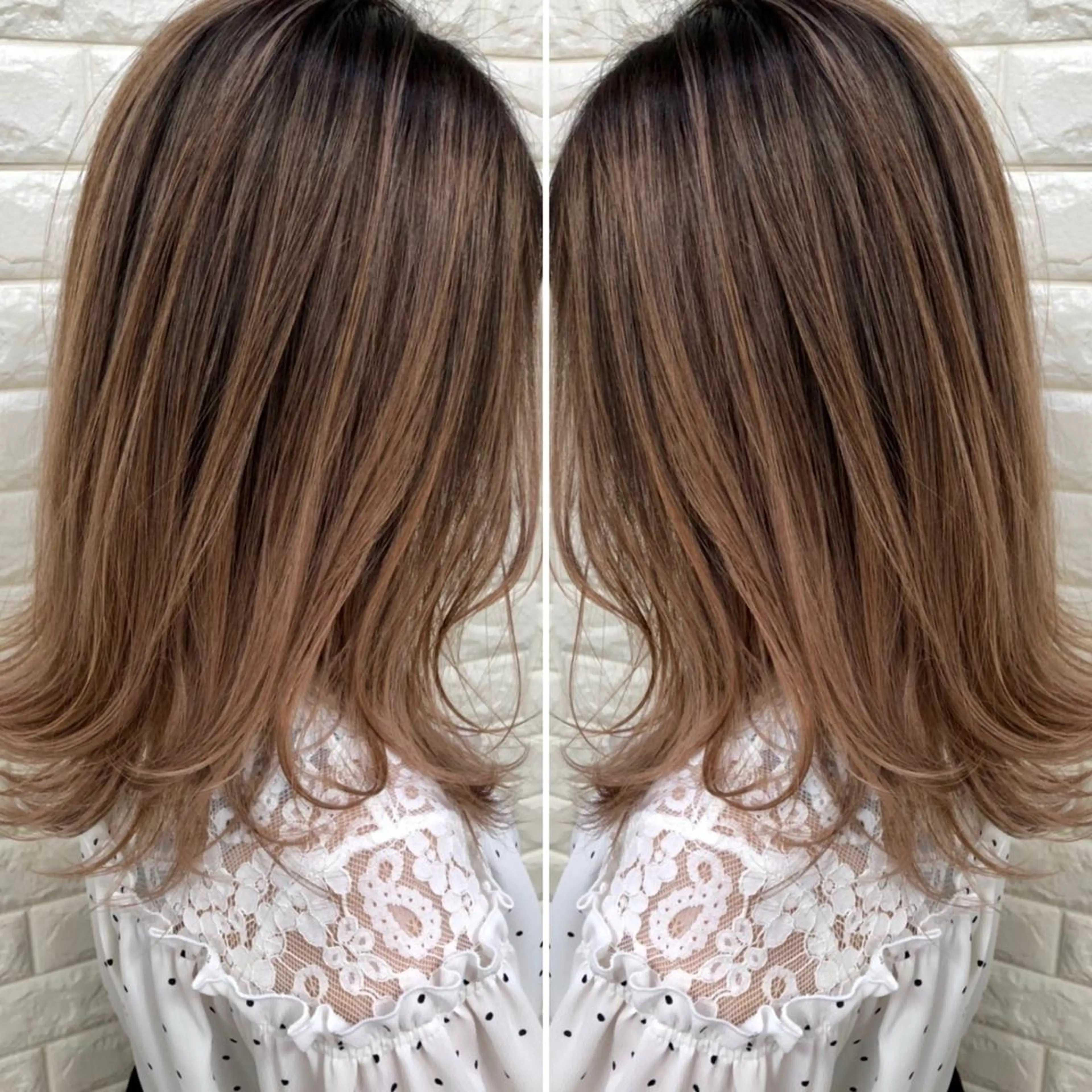 セミロング カラー バレイヤージュ ブリーチ ケアブリーチ レイヤーカット ヘアカラー トリートメント famille所属・famille ファミーユのヘアスタイル