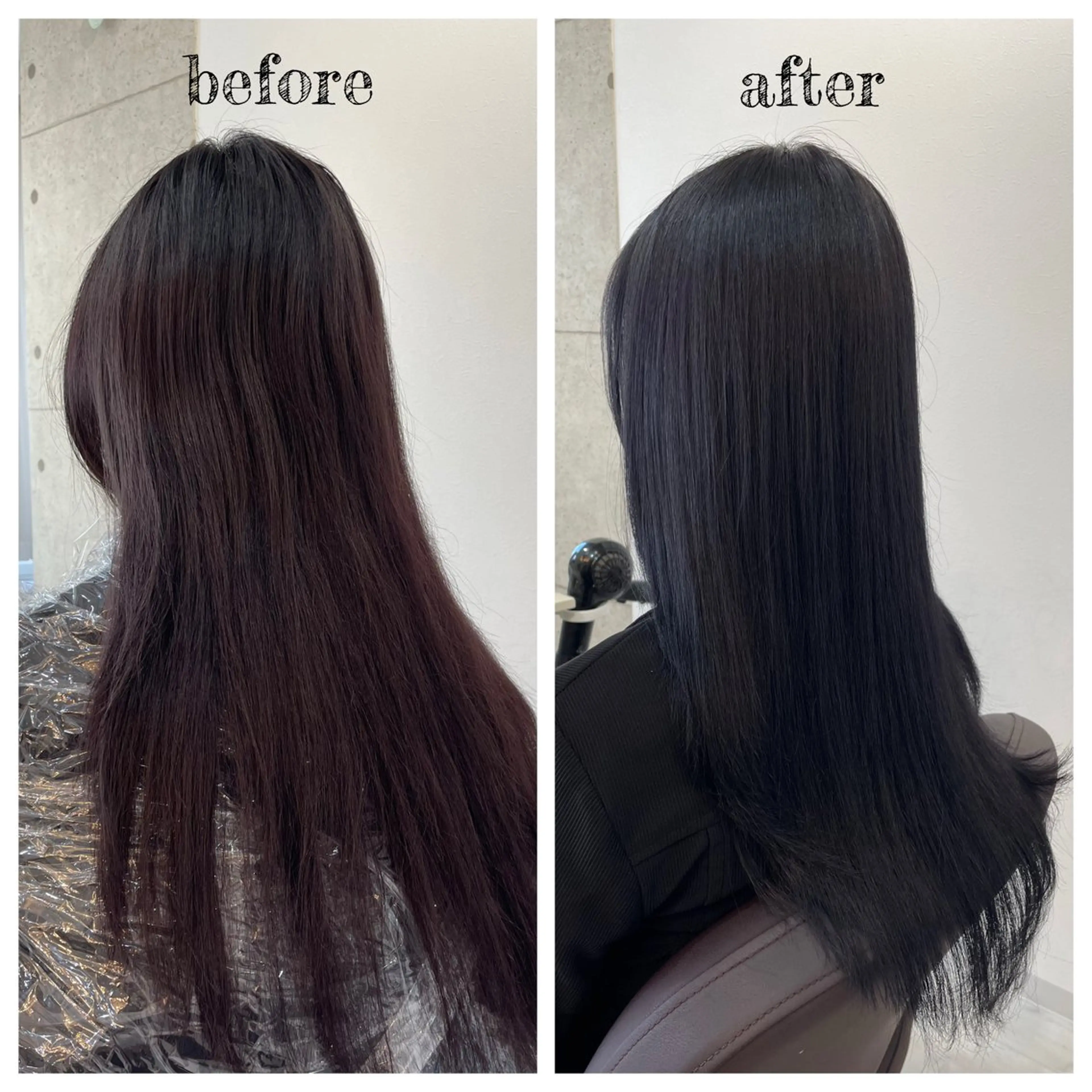 ロング カラー 黒髪 ブルーカラー ブルーブラック ヘアカラー PutiLuca 浅川のヘアスタイル