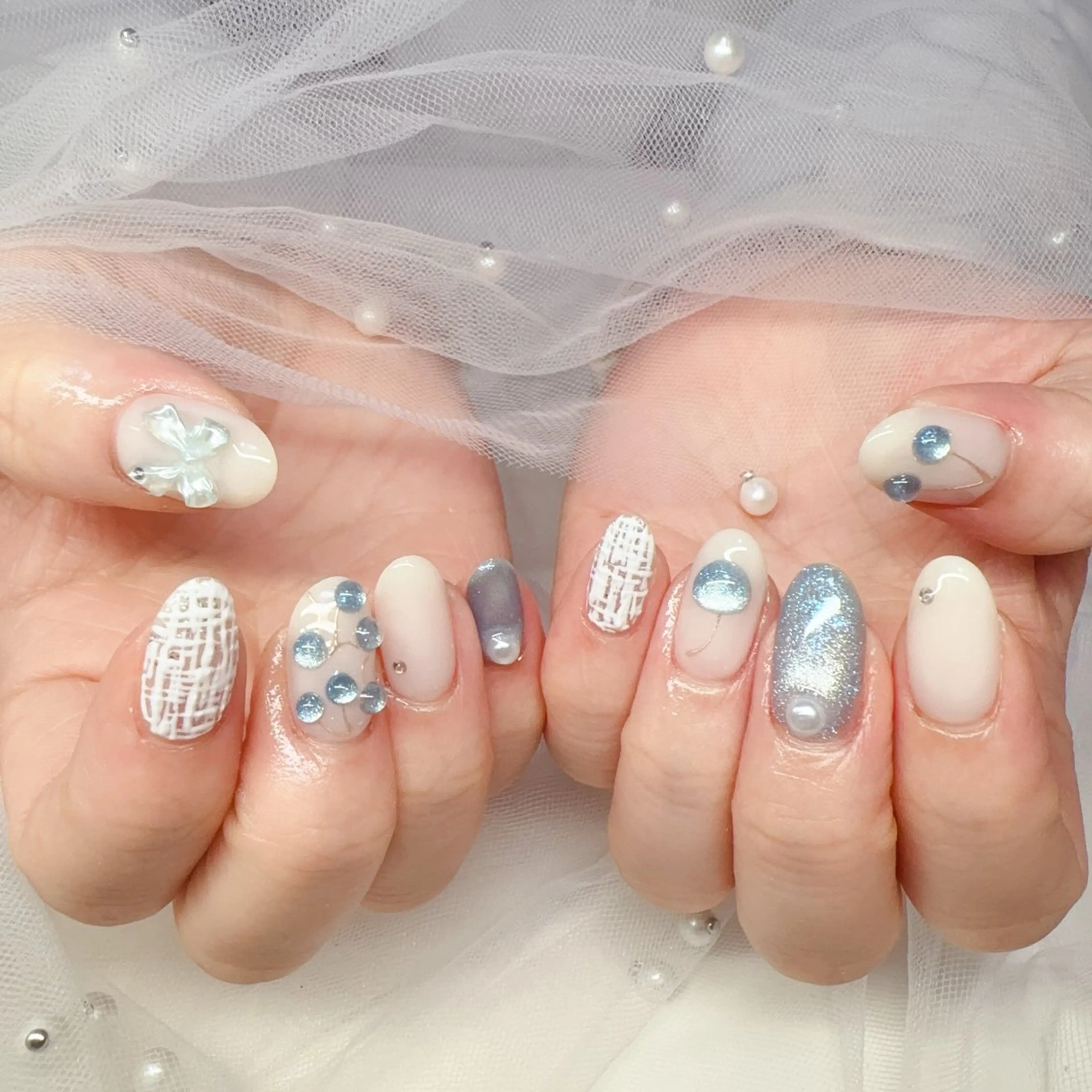 ネイル オーロラネイル チークネイル 成人式 長さ出し ジェルネイル ハンドネイル YUYI.nail salonのネイルデザイン