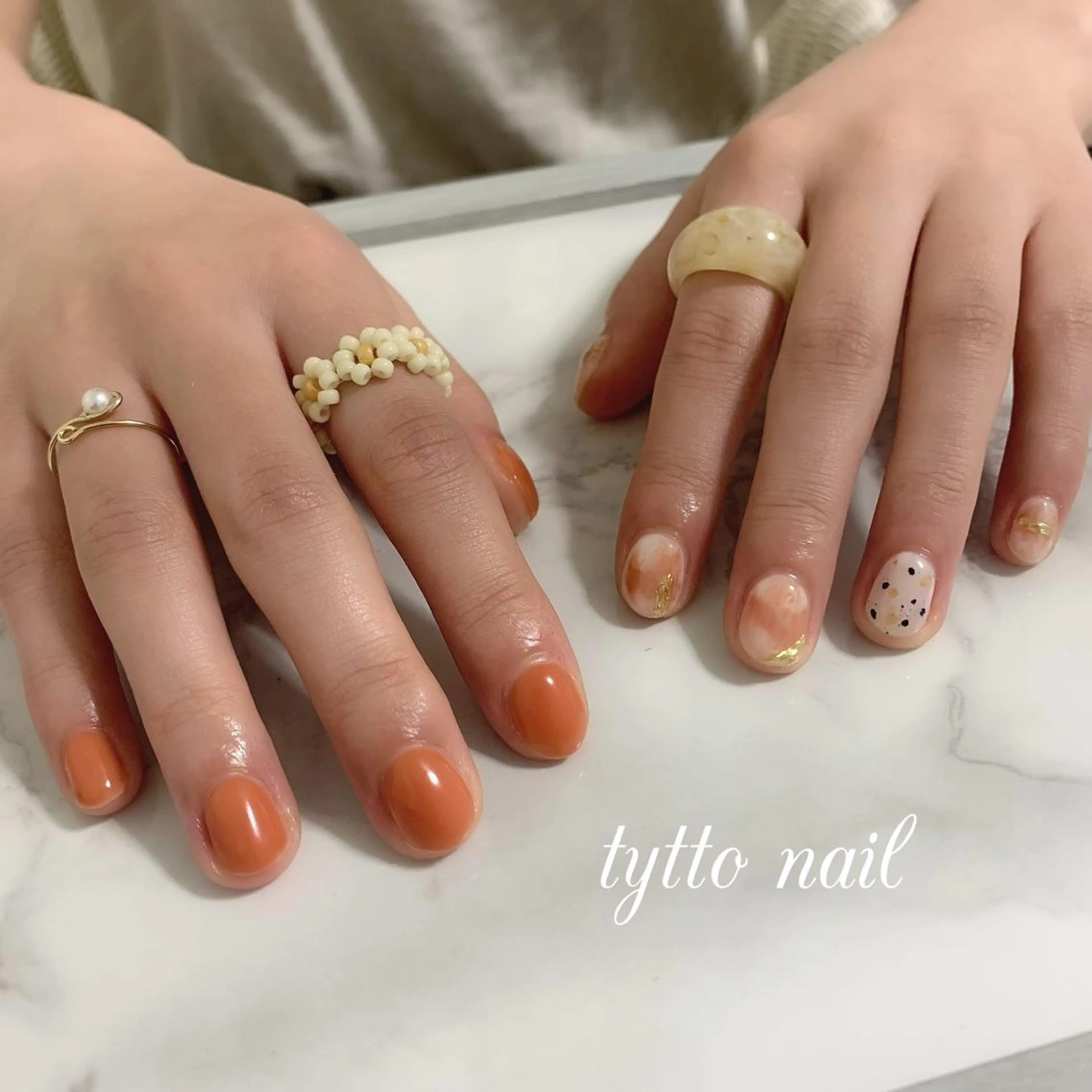 ネイル ミラーネイル ワンカラーネイル オレンジ ハンドネイル tytto nail ❤︎‪‪eri‪‪のネイルデザイン