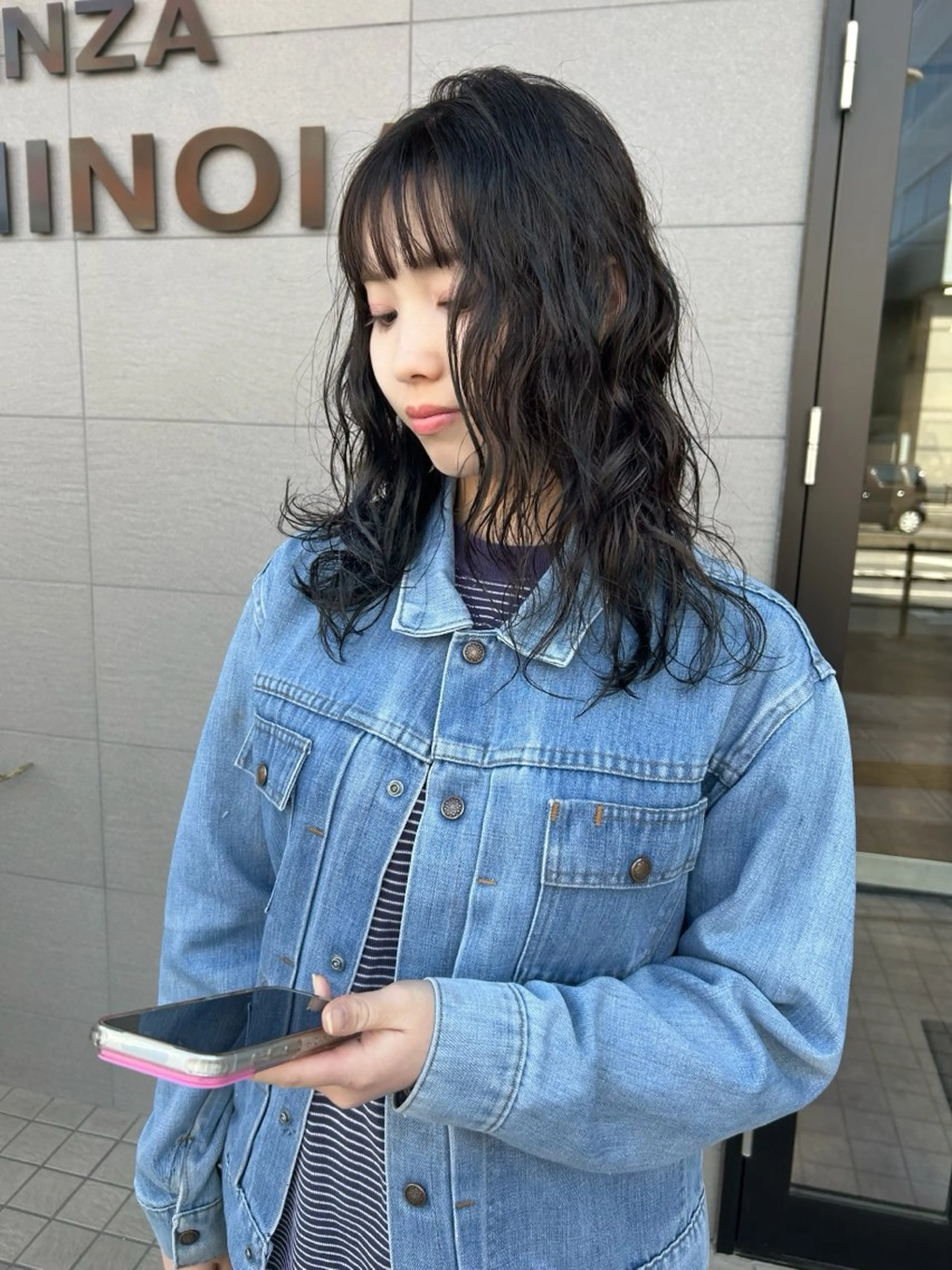 セミロング カラー パーマ セミロングパーマ カット パーマ ナカジマ ナナのヘアスタイル