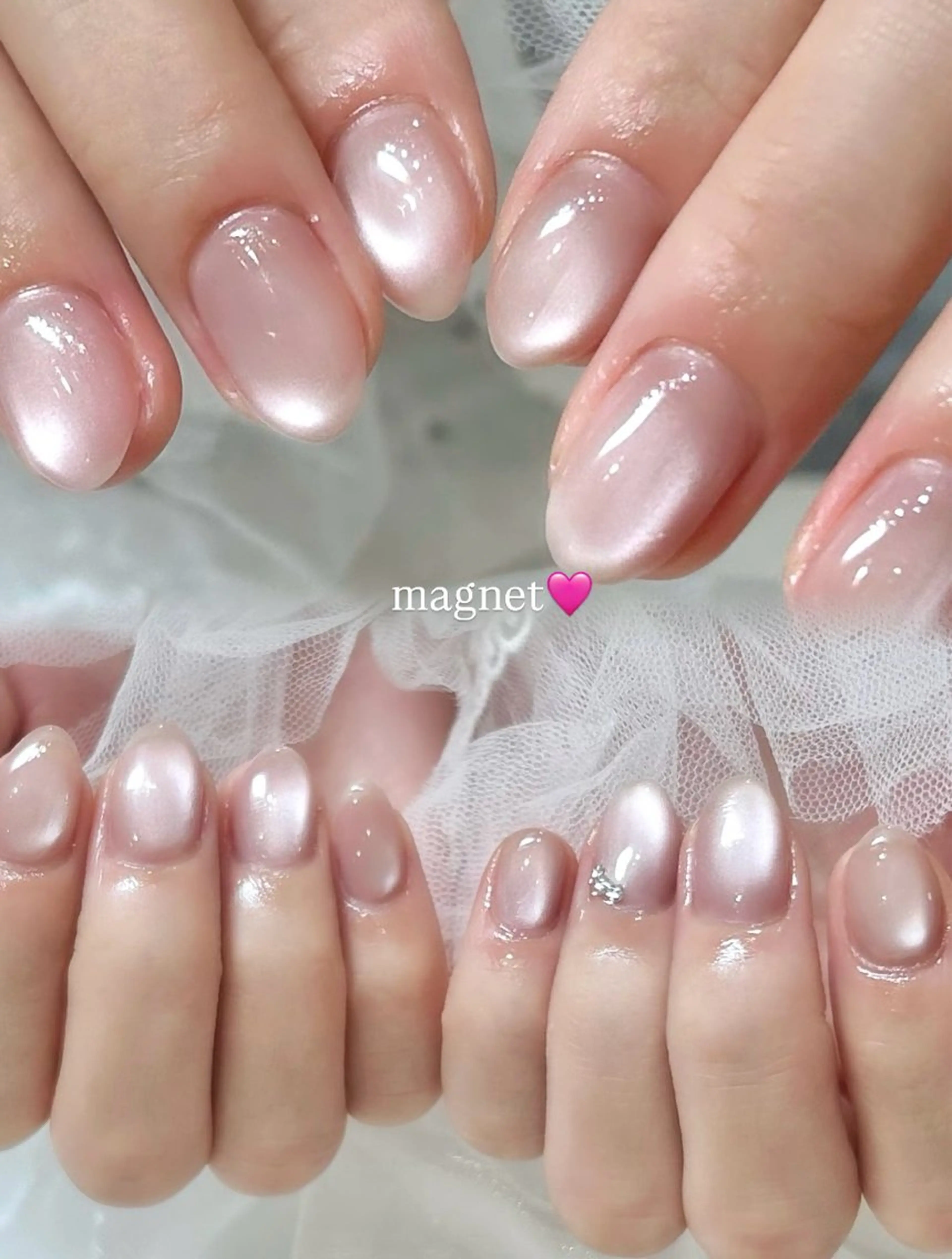ネイル ジェルネイル マグネットネイル ワンカラーネイル パラジェル ピンク ハンドネイル 🎀チーク/ちゅるん 🫧chisa🎀のネイルデザイン