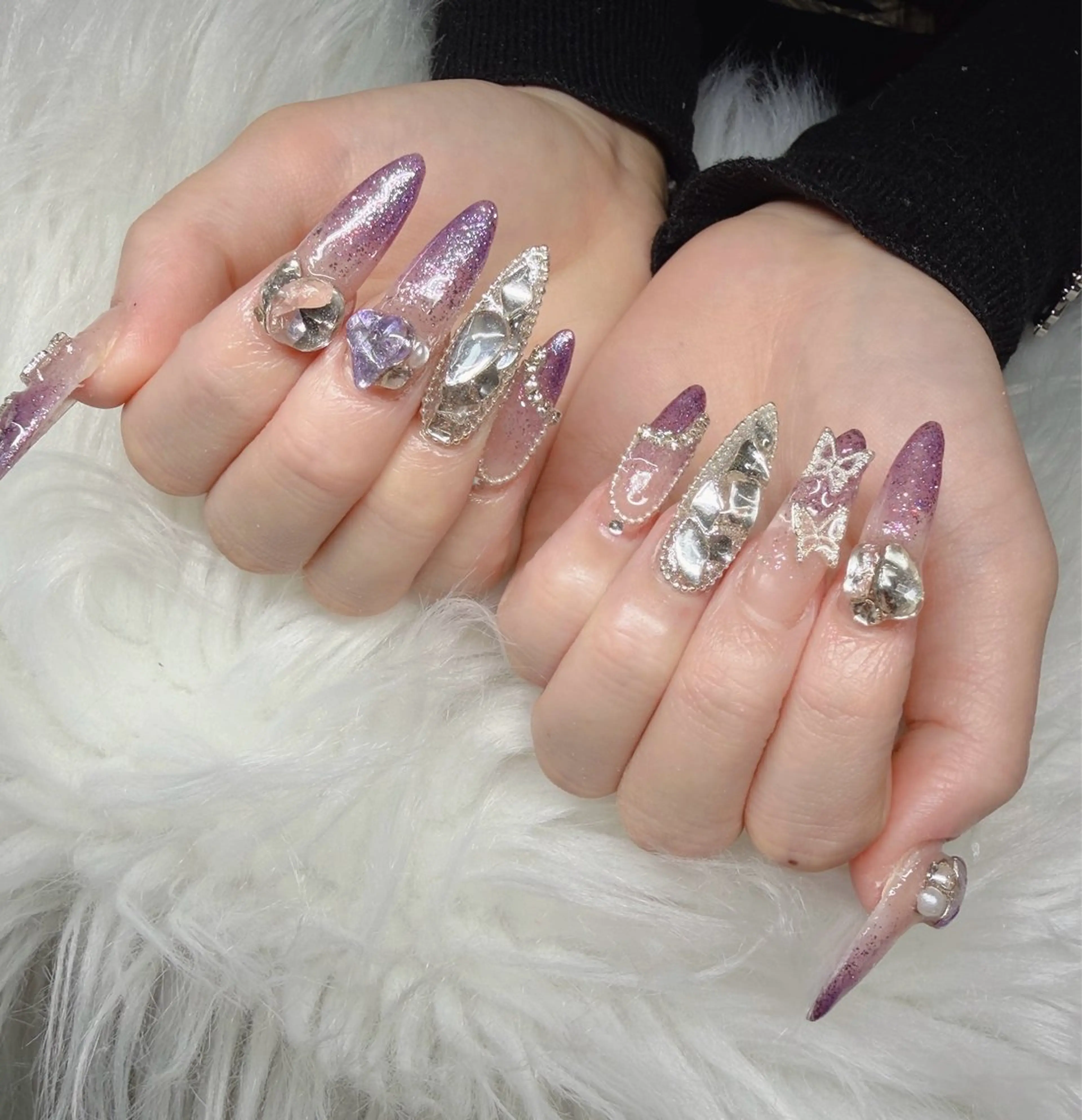 ネイル 長さ出し グラデーション 卒業式 キラキラネイル マグネットネイル ハンドネイル Lee Nailsのネイルデザイン