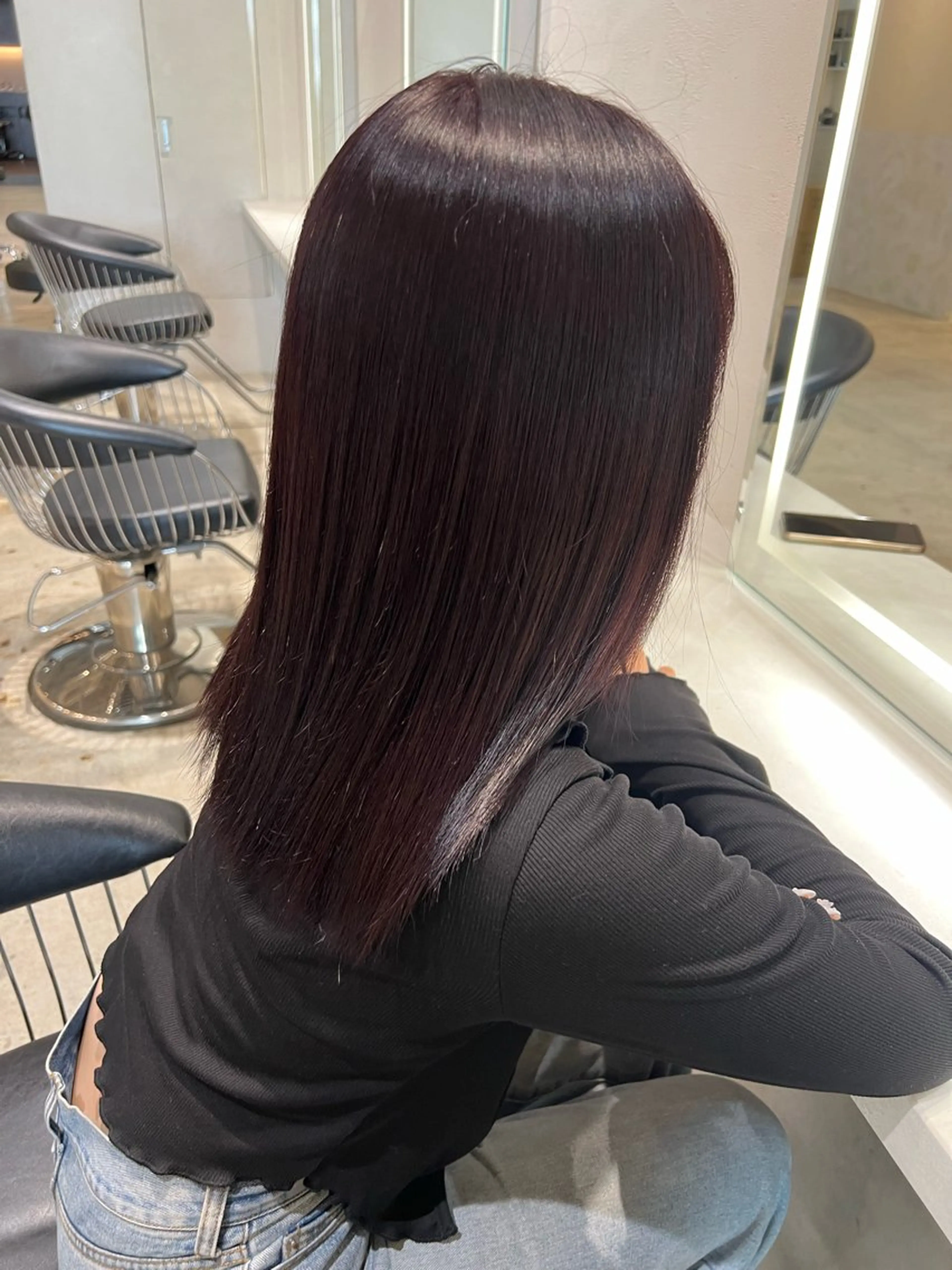 ミディアム カラー ヘアアレンジ ボルドーカラー 名古屋/落ちる黒 黒染め落としのヘアスタイル