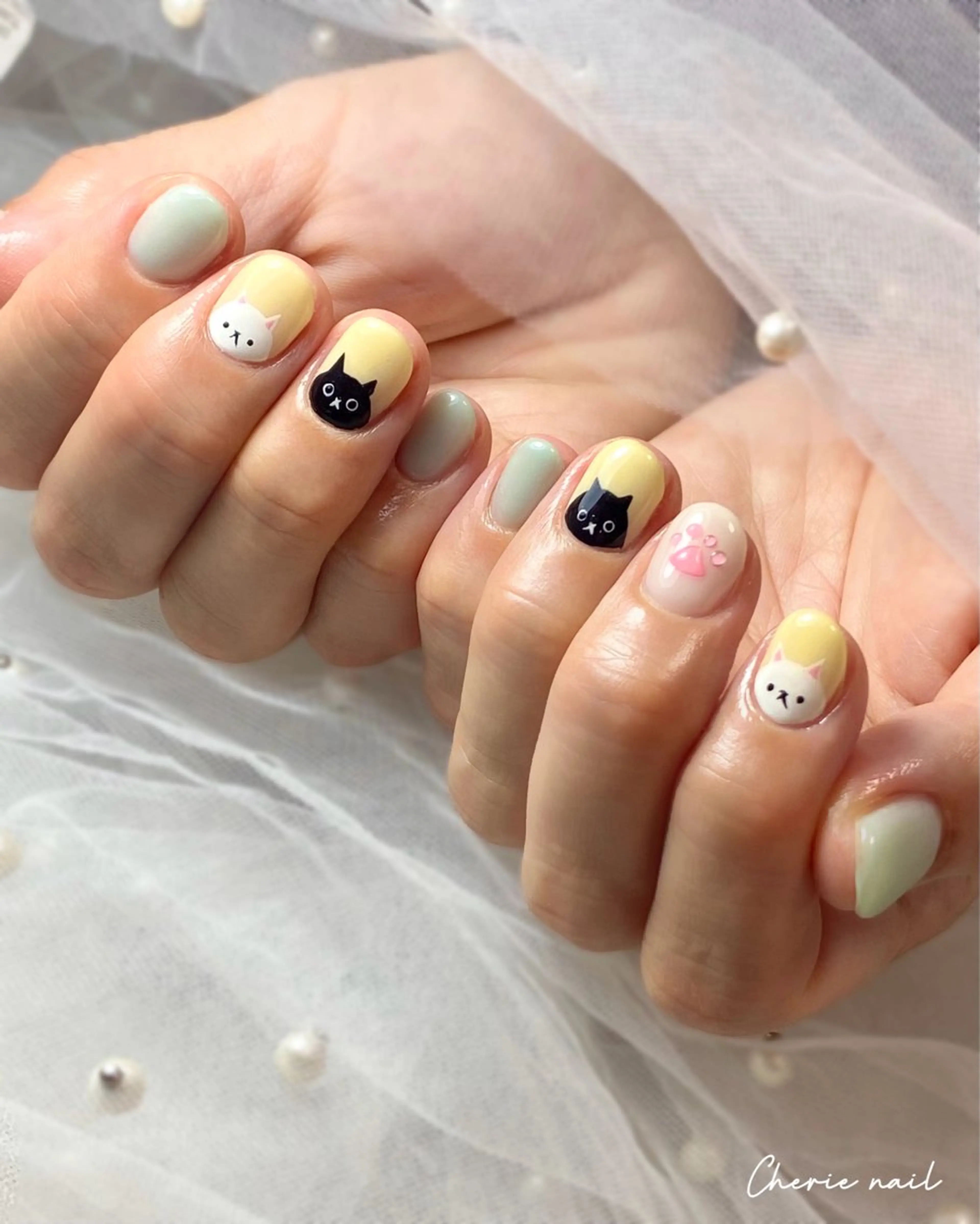 ネイル アニマル柄 ジェルネイル パステルネイル ぷっくりネイル ハンドネイル Cherienail yunaのネイルデザイン