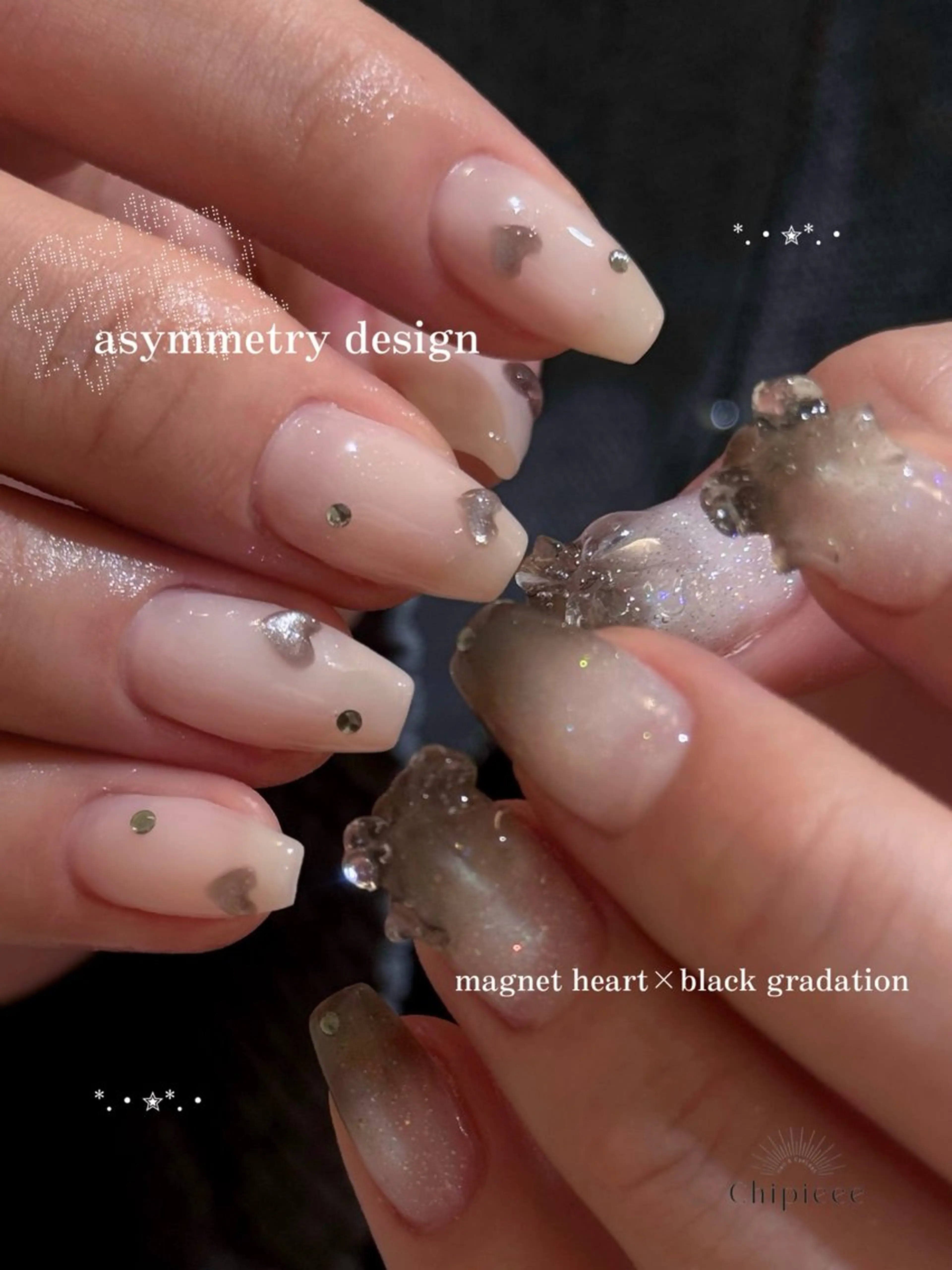 ネイル マグネットネイル リボン ハンドネイル chipieee kannaのネイルデザイン