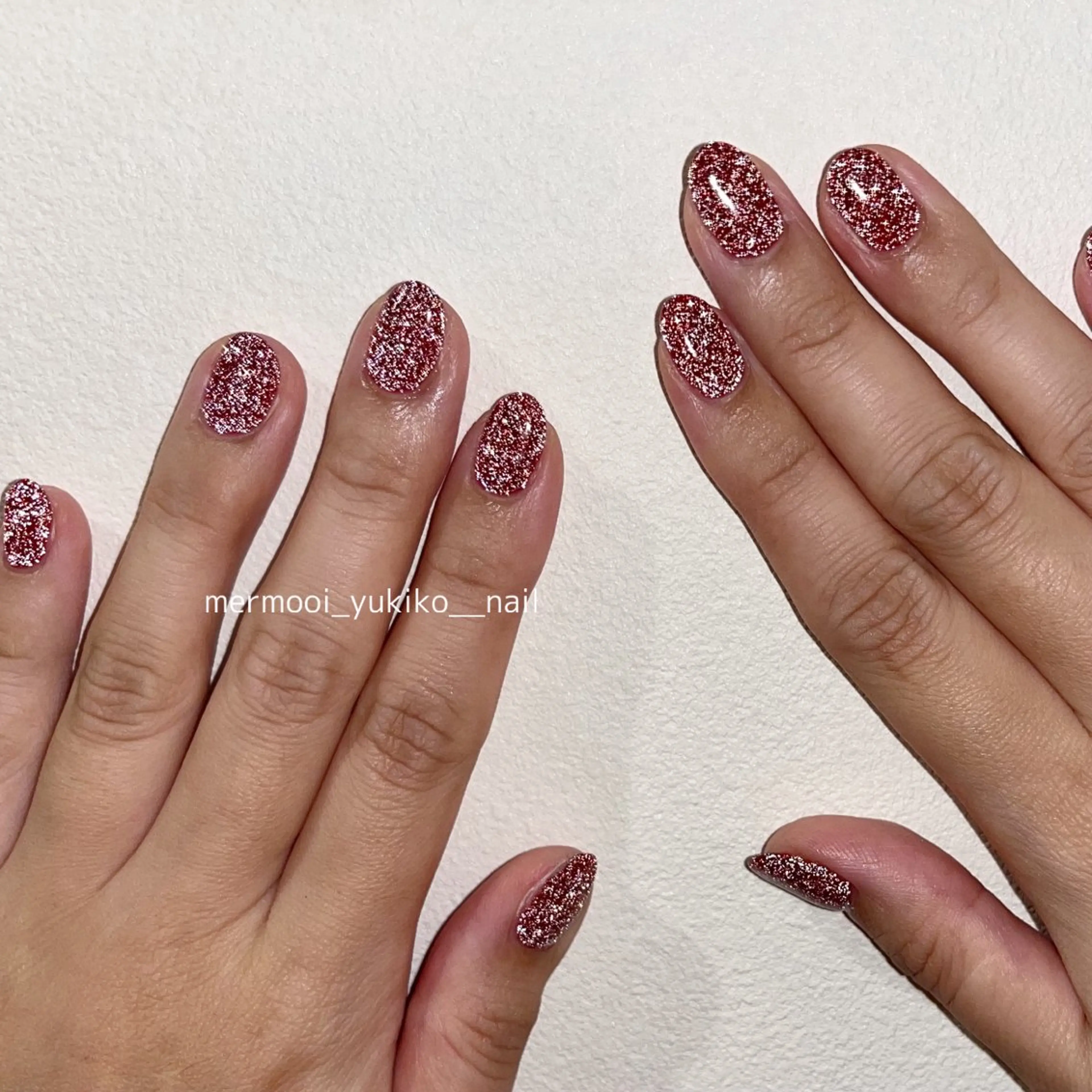 ネイル ボルドー フラッシュネイル ニュアンスネイル ワンカラーネイル melumooi nailのネイルデザイン