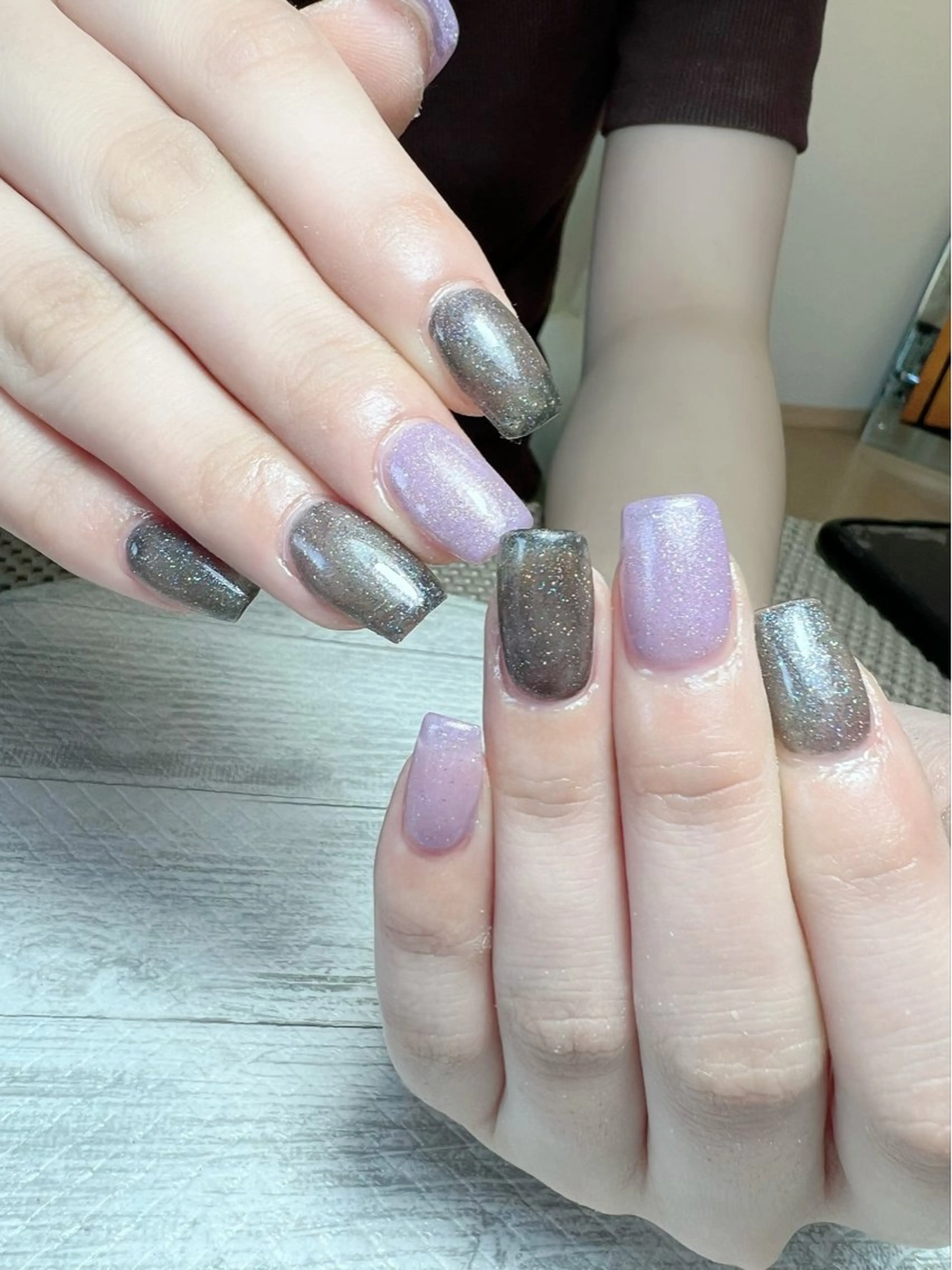 ネイル ジェルネイル ラメ(グリッター) スカルプネイル ショートネイル スクエアネイル ハンドネイル シェヌネイル JURAのネイルデザイン