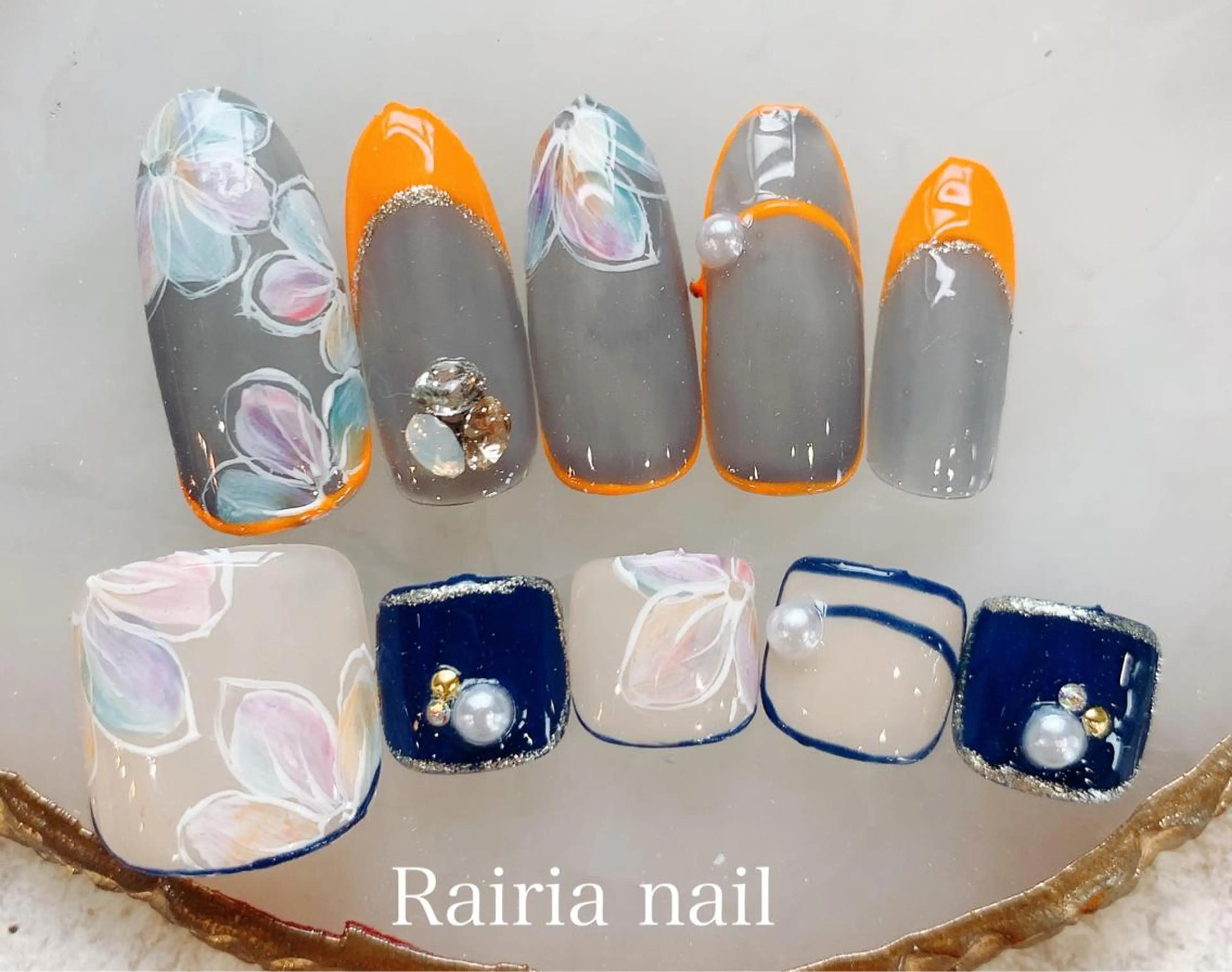 ネイル アートネイル カジュアル フットネイル ジェルネイル キラキラネイル Rairia nail本八幡店のネイルデザイン